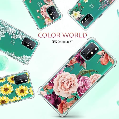 Miniatura 7 de Osophter Funda para Oneplus 8T Flower Floral para niñas y mujeres, absorción de golpes flexible de goma TPU (flor púrpura)
