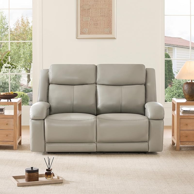 Watson & Whitely Genuine Leather Wall Hugger Power Recliner Loveseat, Grey image 3