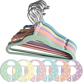 Perchas Infantiles Terciopelo Bebés, Niños, Recién Nacido. Pack 50 Color Pastel. Antideslizante,Plástico Reciclado. Regalo Separadores Ropa Armario. Multicolor: Rosa,Azul,Verde,Morado..Cabides veludo