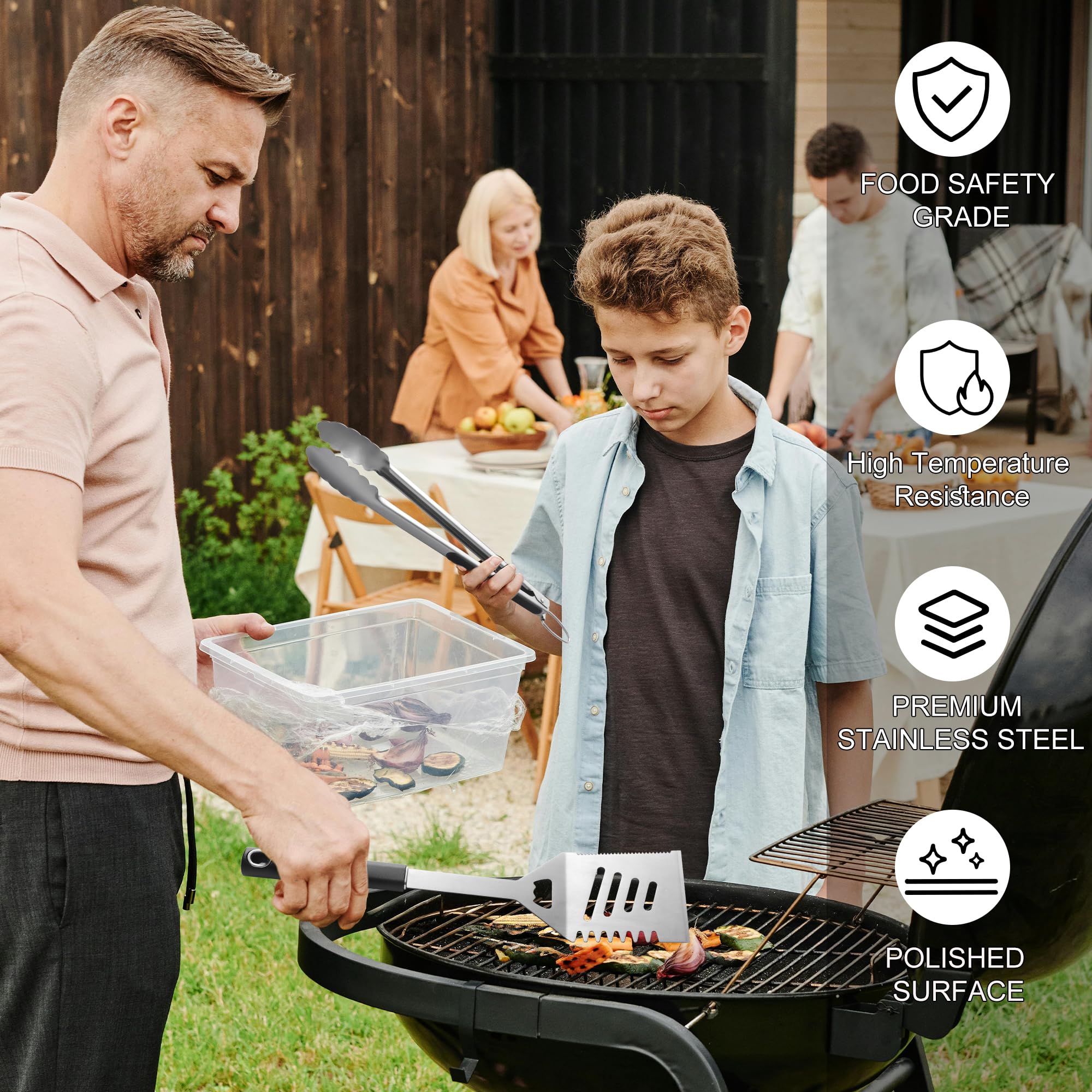 4 accesorios para barbacoa, herramientas de parrilla, accesorios de parrilla resistentes, accesorios de parrilla, juego de herramientas de parrilla con espátula, tenedor, pinzas y caja de regalo para