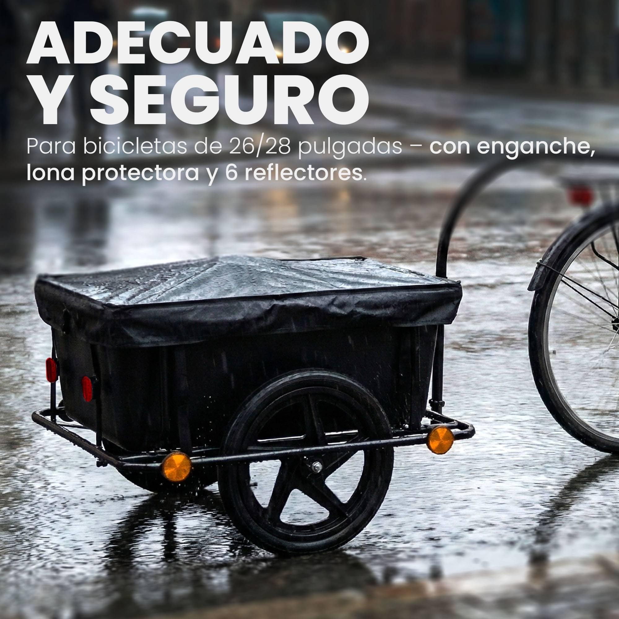 CLP Remolque de Carga Haarlem para Bicicleta, con Enganche, Carro de Mano con Lona, Estructura Acero 80kg, para Bicicletas 26-28 Pulgadas, Color:Negro