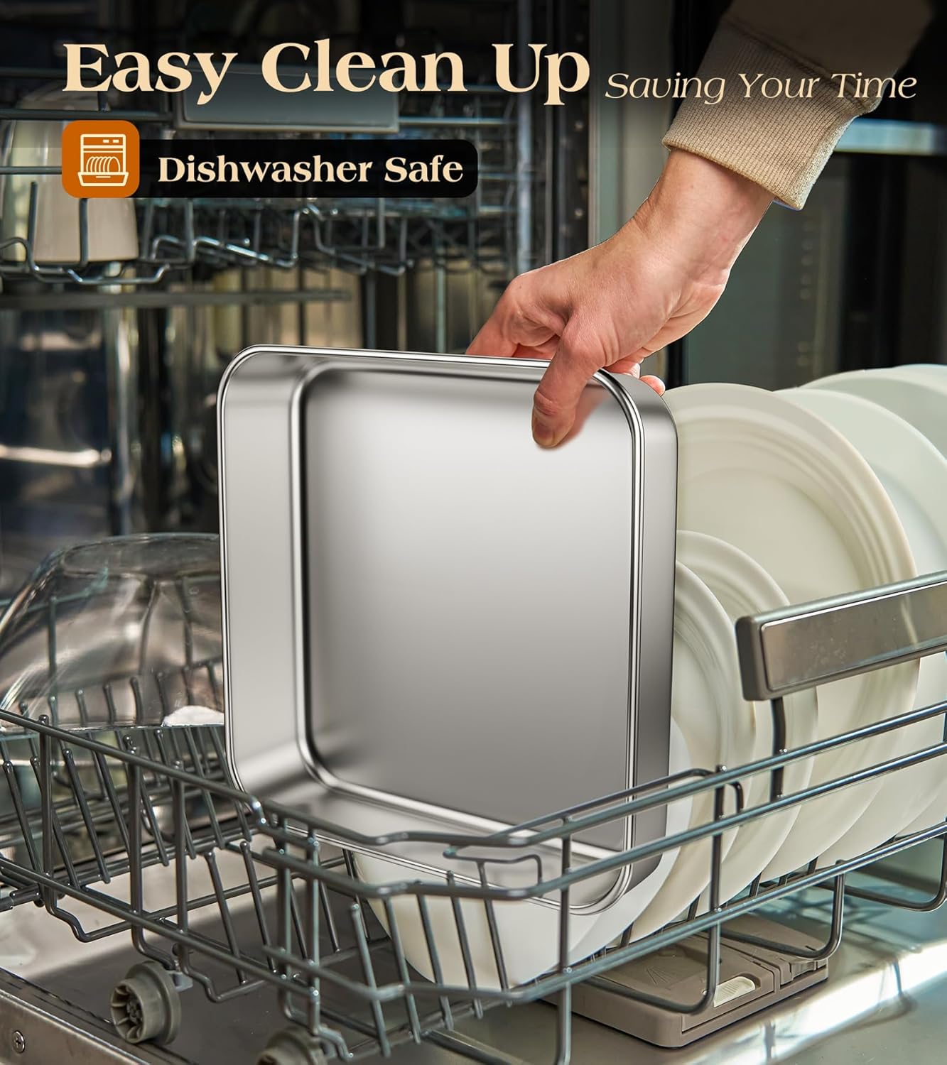 8 x 8-Inch Baking Pan with lid, 304 Stainless Steel Square Cake Pan, Commercial Grade Bakeware for Cakes Brownies Casseroles, Thicker Rectangle Sheet Cake Pans, Non-toxic & Heavy Duty &Dishwasher Safe - Image 6