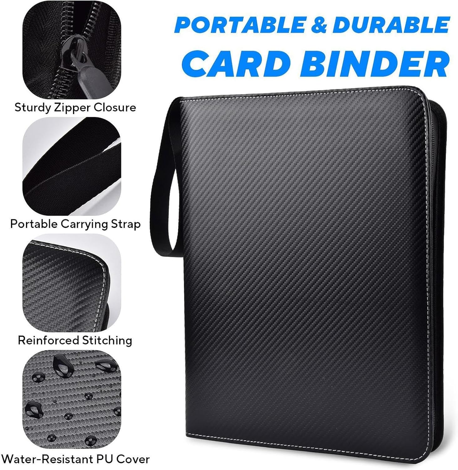 Portable Card Album, PU Pocket Folder, Double-Sided Binder with Easy Insert Feature, Card Holder with Secure Sleeves, Trading Album with Compact Build, Binder for Sports Game and Travel