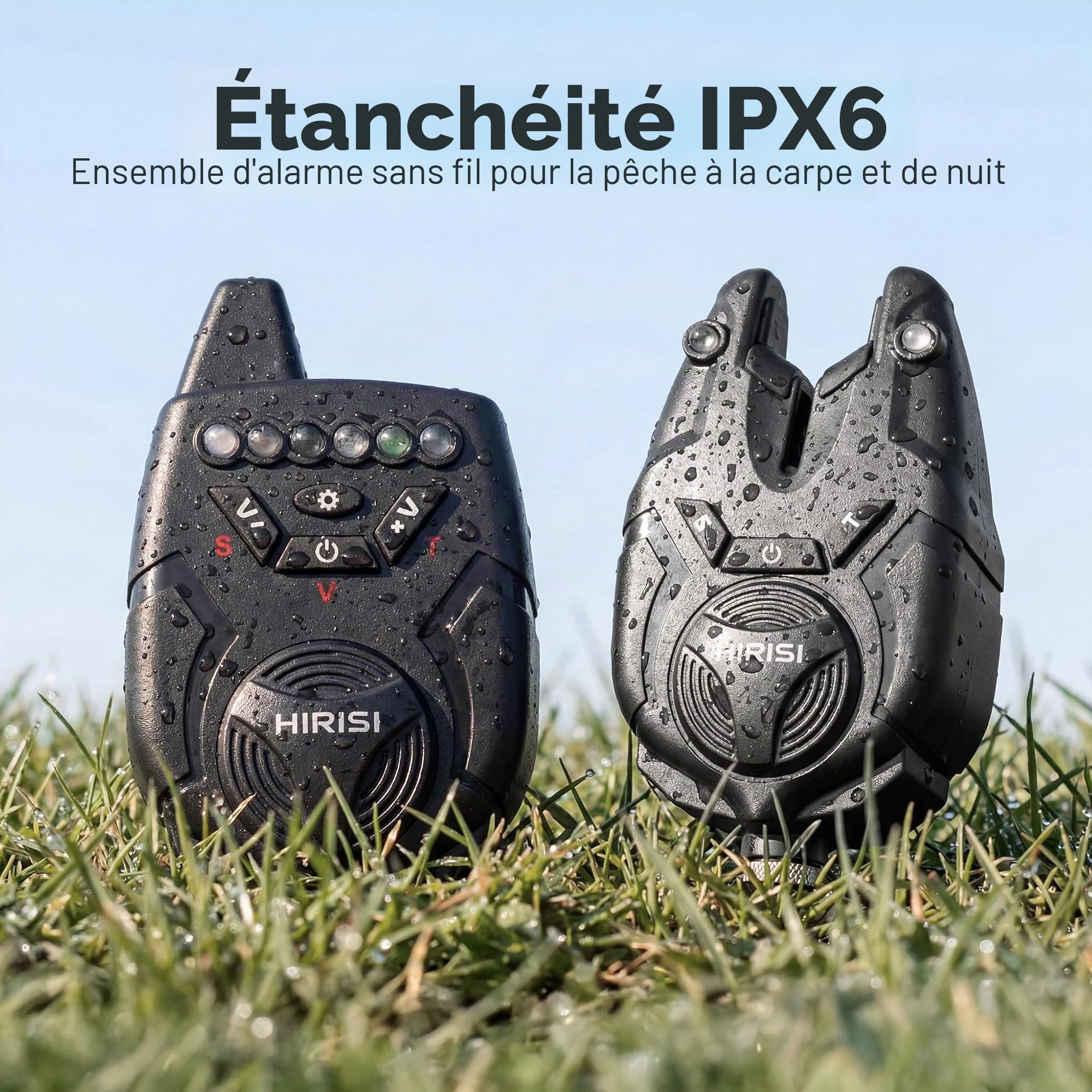 Hirisi Tackle Lot d'alarme de pêche à la carpe avec détecteur de touche sans fil 1 + 4