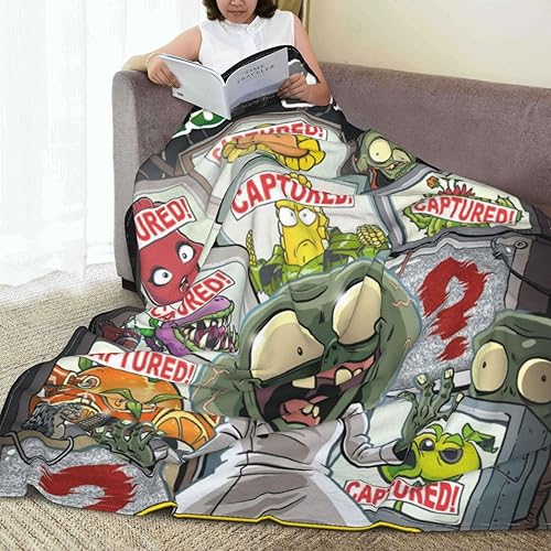 Miniatura 8 de Manta unisex con temática de juego de plantas, manta de franela ultra suave impresa en 3D de dibujos animados zombi, cómoda ropa de cama de 80 x 60