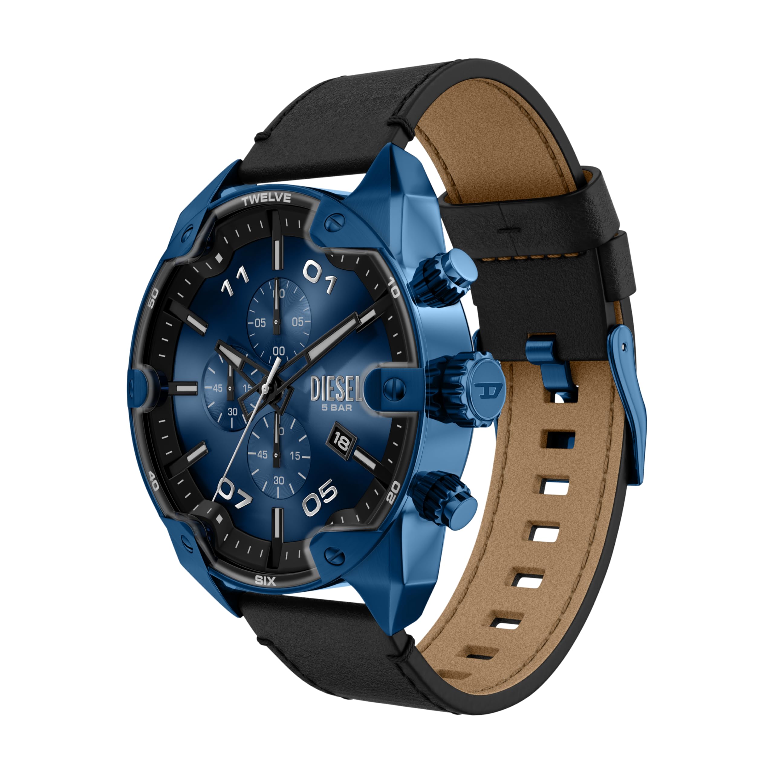 Diesel Spiked Hombre Reloj de 49MM de Acero Inoxidable Azul, DZ4703