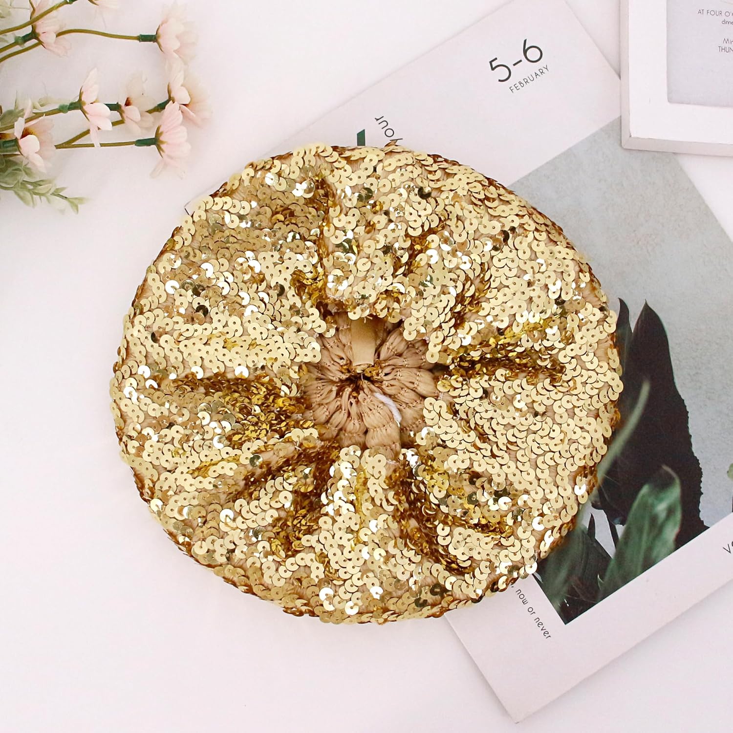 Women's Sparkle Sequin Shimmer Stretch Beanie Beret Hat Cap Bright Vintage Classic Headwear for Party Club Dance - Image 5