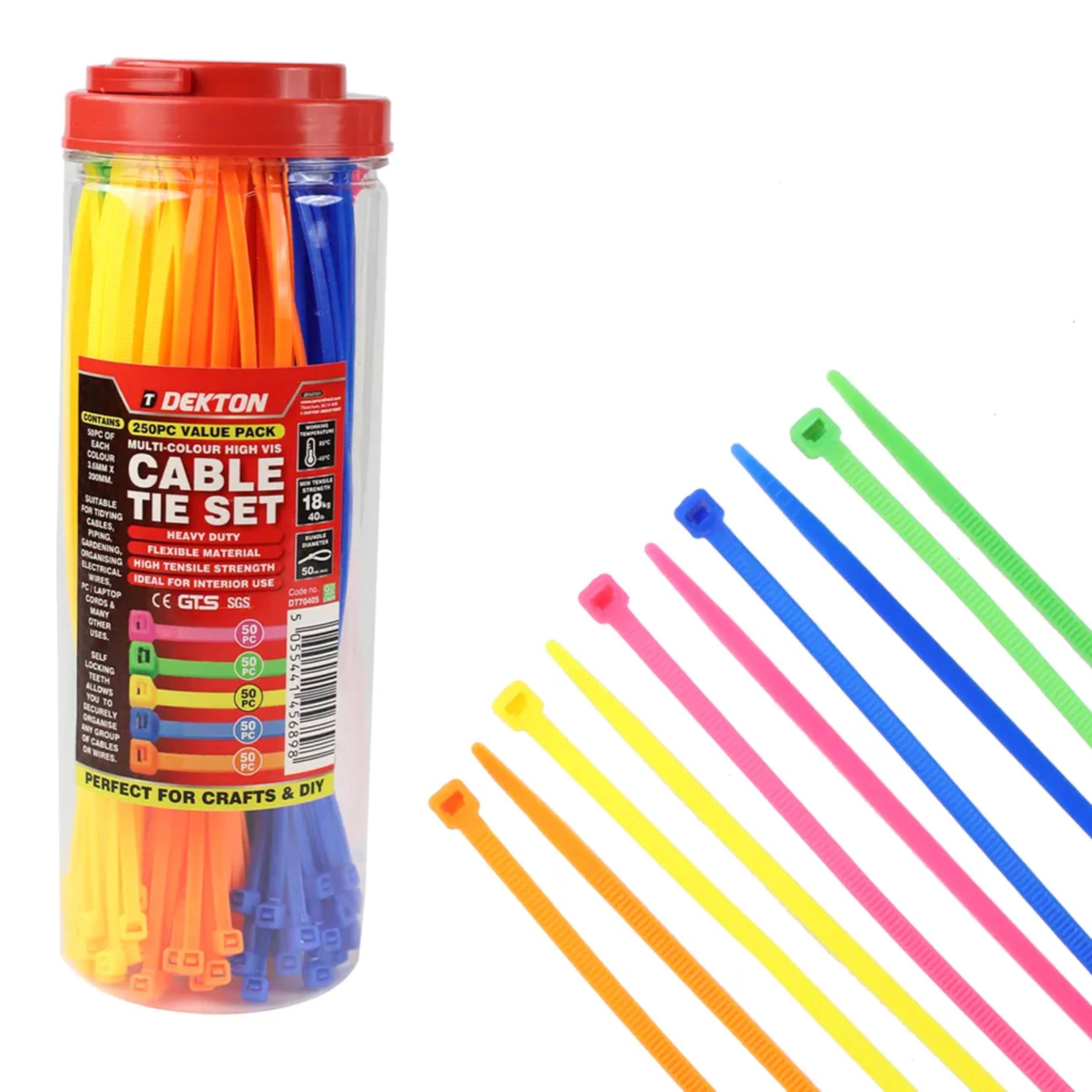 Dekton 250PC Cable Tie Set - Multicolor, Multicolour - Image 4
