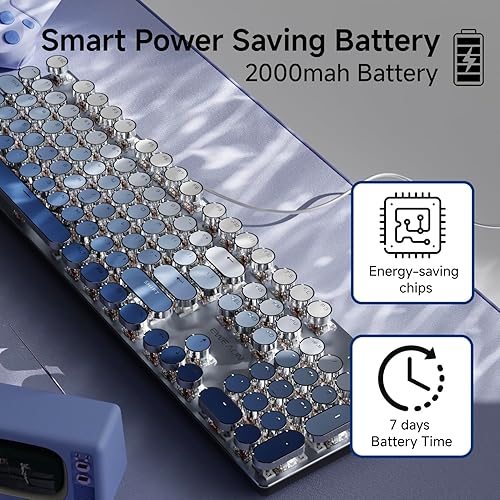 Miniatura 5 de EWEADN - Teclado mecánico inalámbrico, 104 teclas de color degradado con retroiluminación blanca, anti-fantasma, interruptor azul