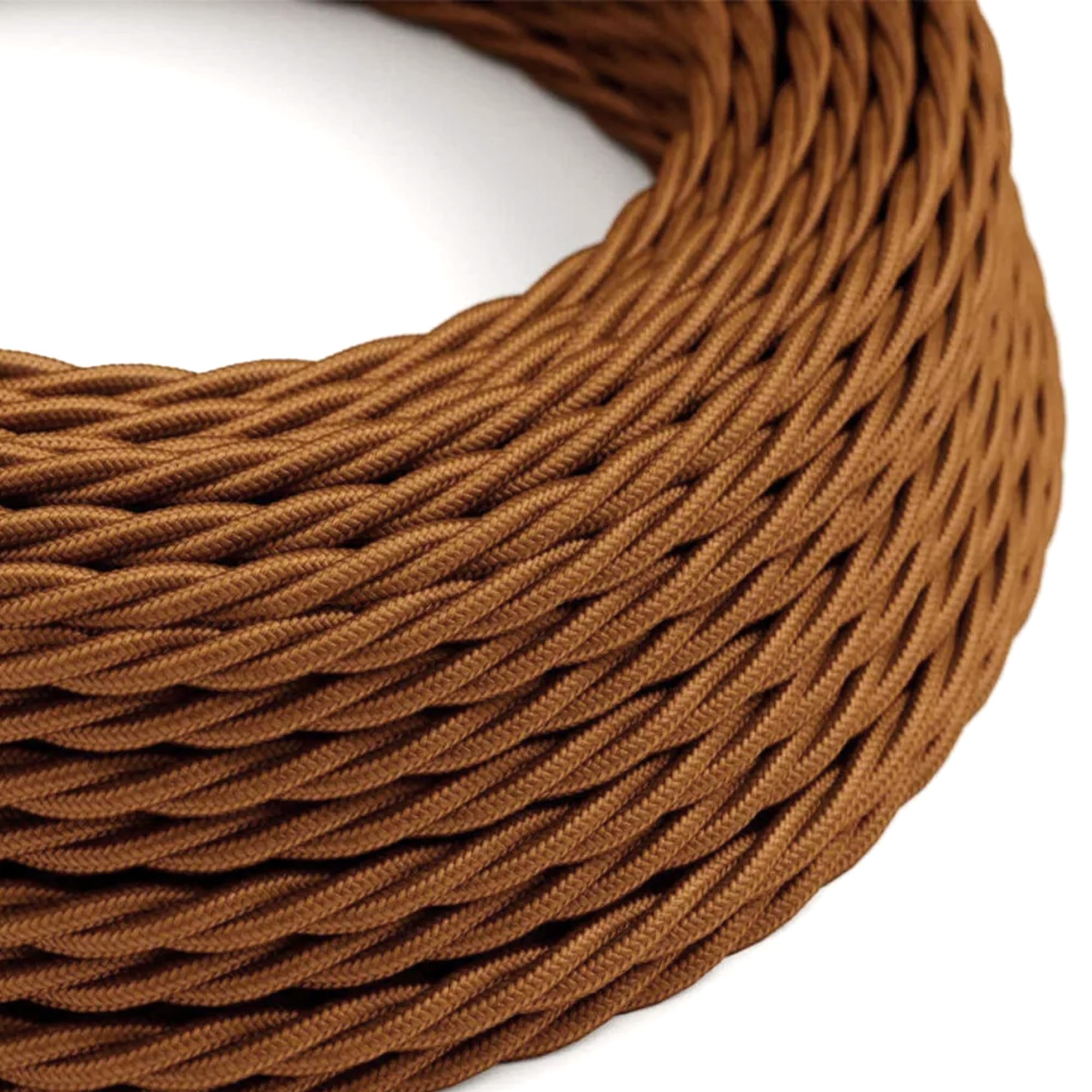 Braided Fabric Cable 3m 3 Core 0.75mm² (18AWG) Vintage Twisted Electrical Wire for DIY Lamps, Industrial Pendant Lights & Hanging Lighting - 3 Conductor Cloth Covered Textile Flex (Light Brown)