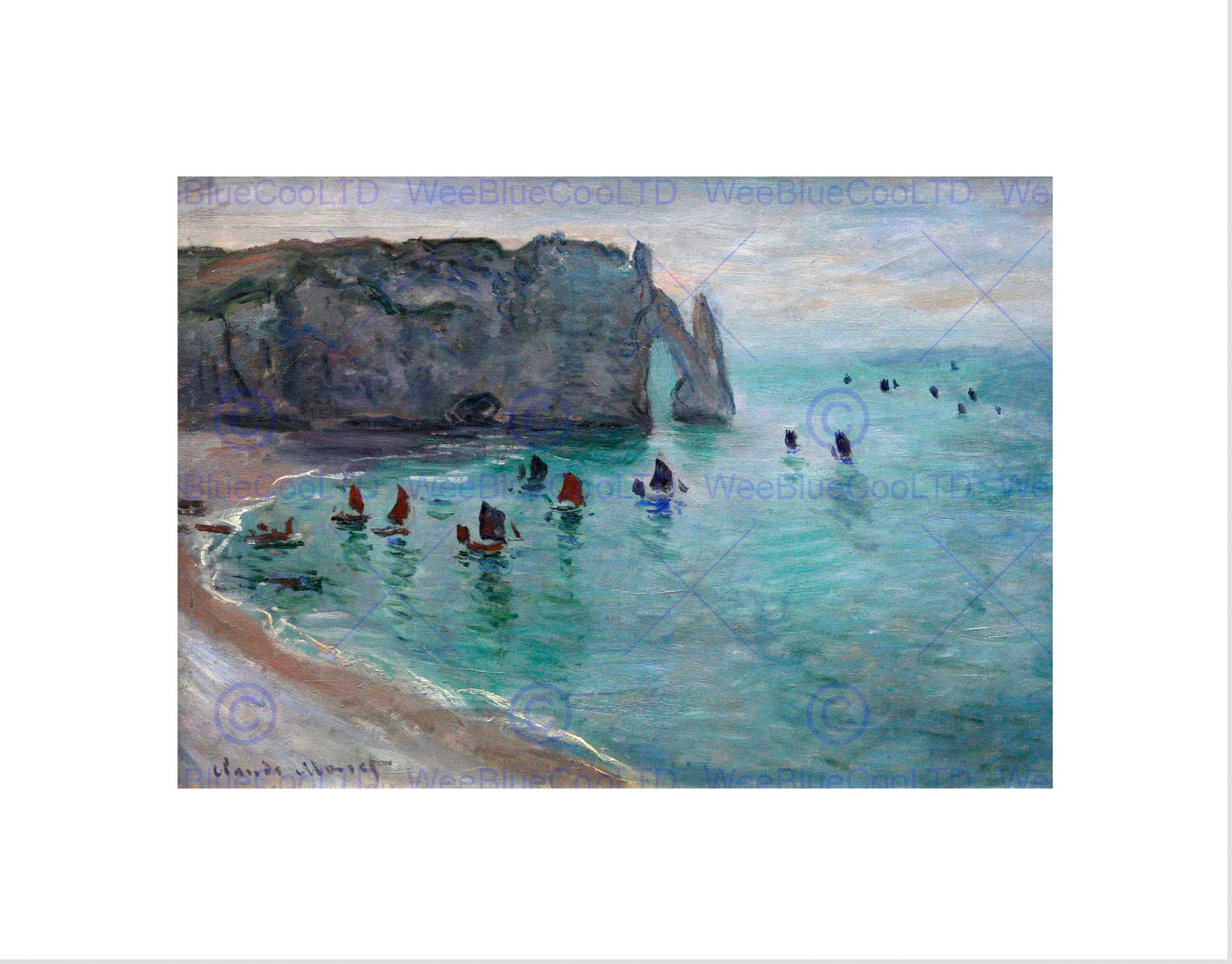 Wee Blue Coo Claude Monet Etretat Aval Door Fishing Boats Leaving Harbour Art Wall Art Print