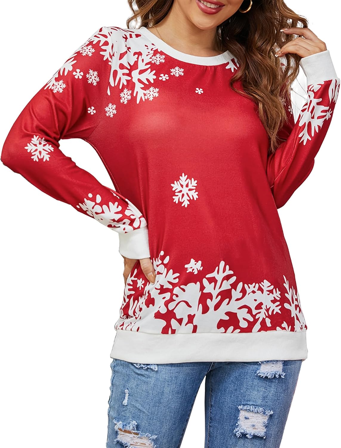 Cozy Christmas Sweatshirt for Women with Snowflake Graphics | Long Sleeve Pullover Top for a Casual Holiday Look | Xmas Snowflakes Sweatshirt Cozy Christmas Sweatshirt for Women with Snowflake Graphics | Long Sleeve Pullover Top for a Casual Holiday Look | Xmas Snowflakes Sweatshirt