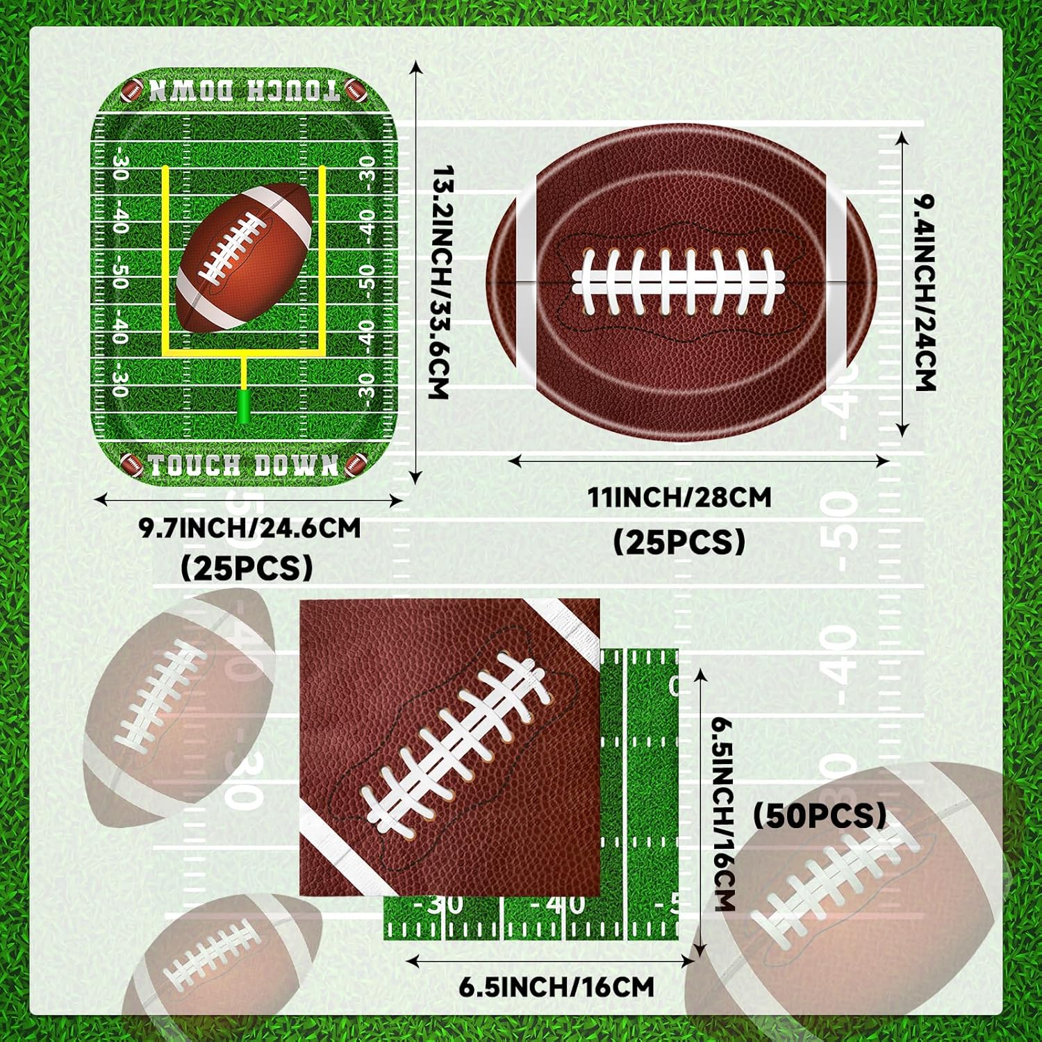 Football Party Supplies Kit Serve 25 - 100Pcs Football Plates and Napkins Touchdown Party Tableware Decorations for Football Birthday,Football Game Day Party - Image 6