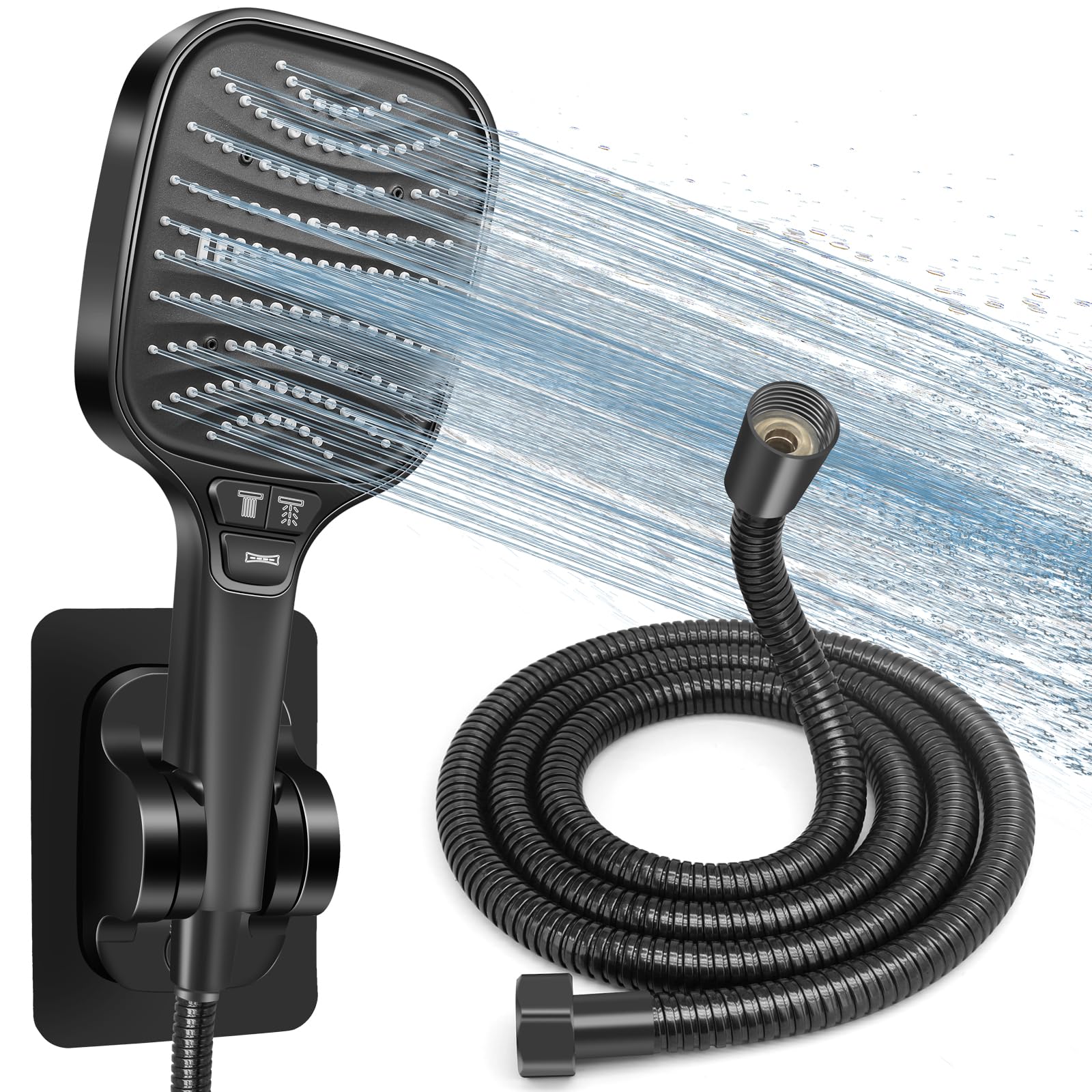 Pommeau De Douche Haute Pression Anti-Calcaire, 120mm Grand Pommeau Douche Avec 8 Modes Economie Deau Douchette Salle De Bain A Debit Renforce Compatible Avec Tuyau Standardnoir 92125430