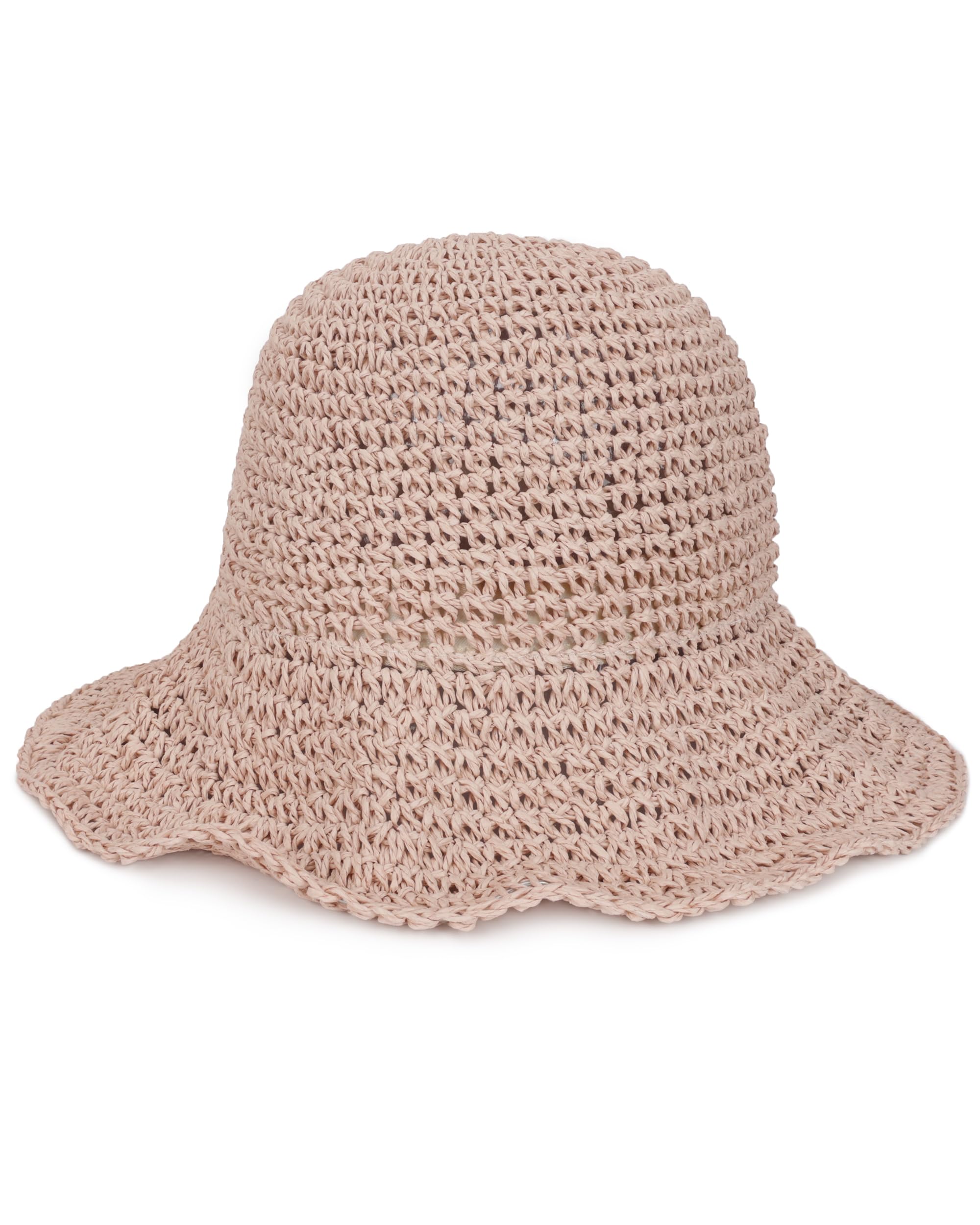 Women Crochet Straw Sun Hat Wide Brim Soft Foldable Floppy 