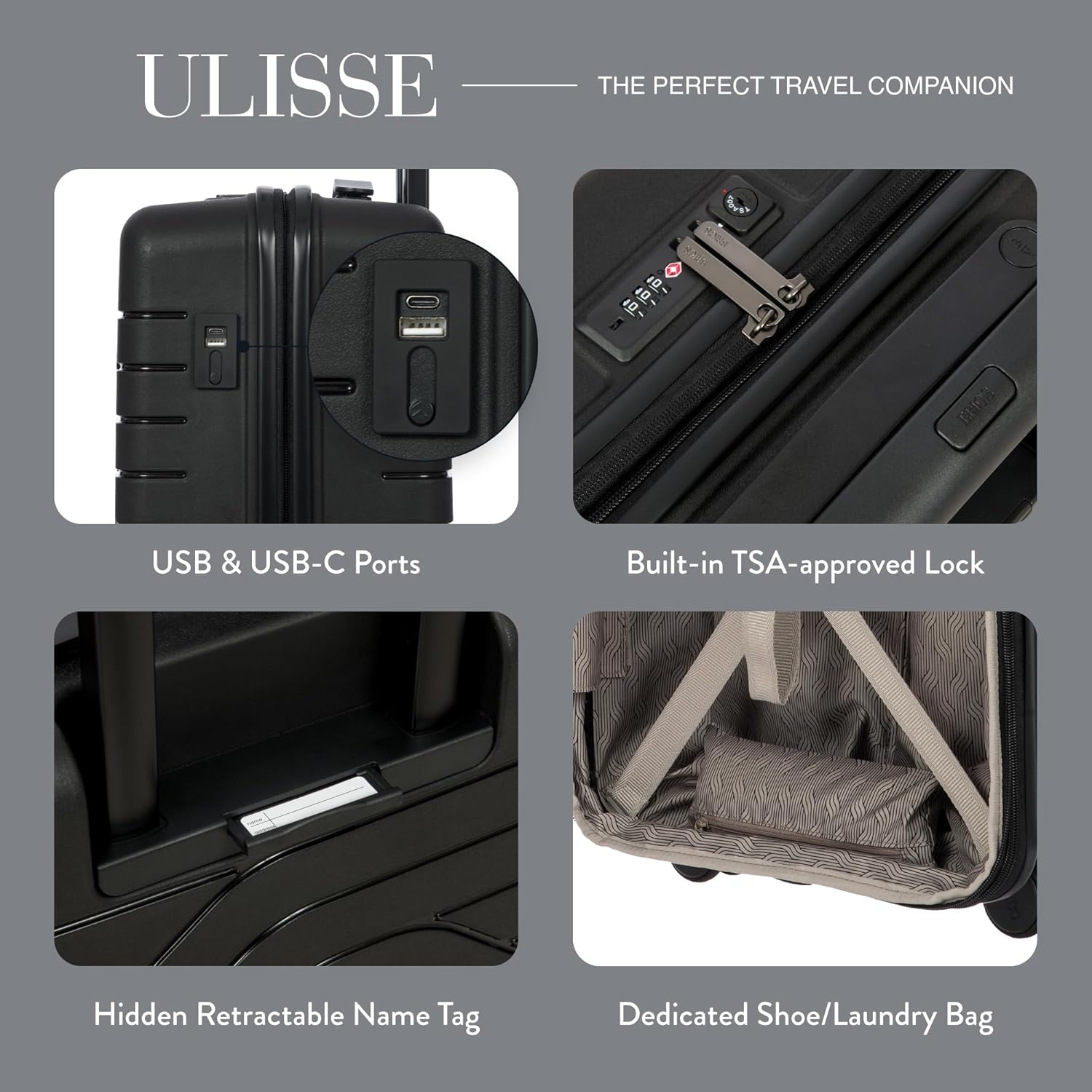 Bric's B|Y Ulisse Carry-On Spinner – Lightweight Hard Shell Luggage, Smooth 360° Double Wheels, TSA Combination Lock, USB Port & Interior Organization - 21 Inch, Black - Image 4