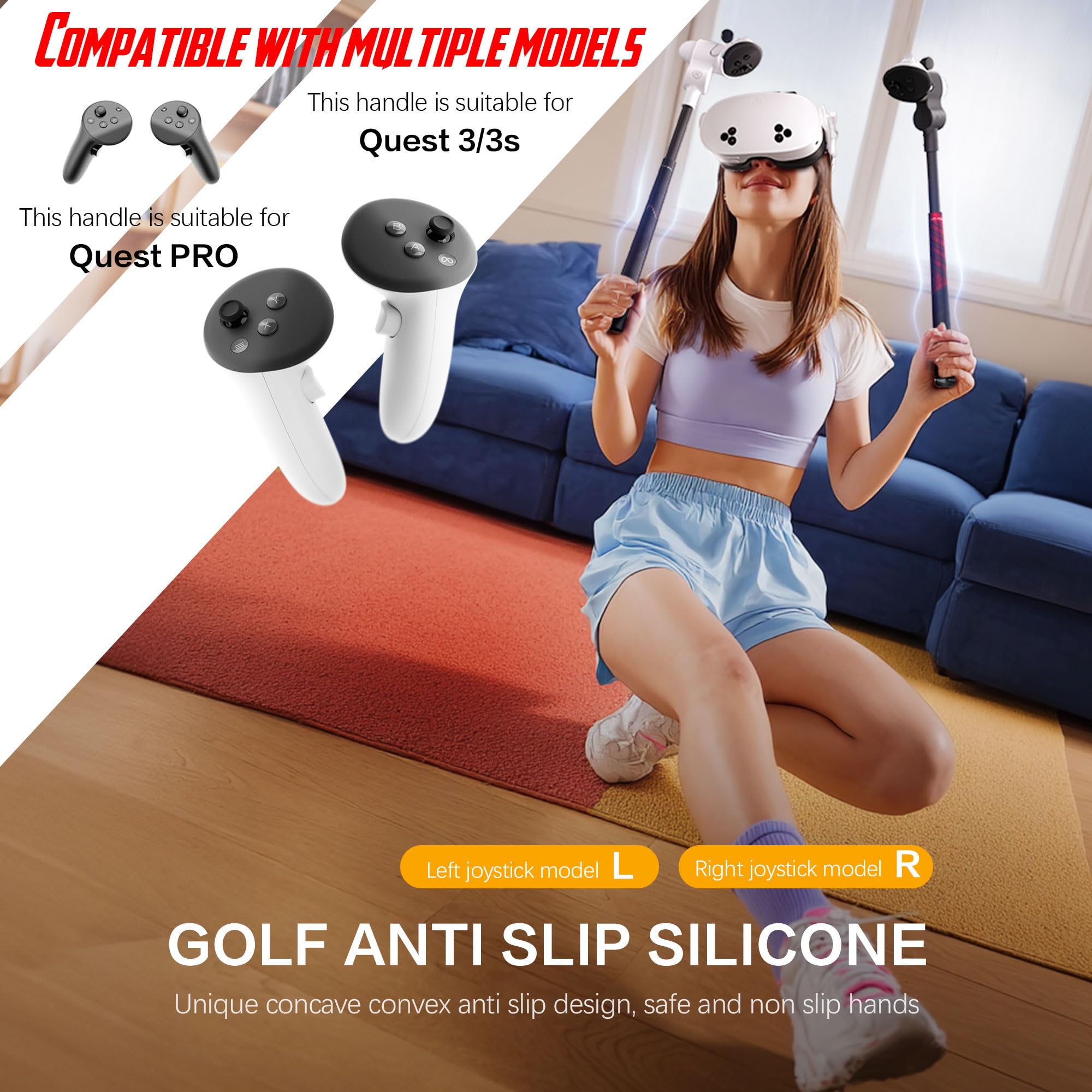WOUMNTT VR - Accesorios para juegos de golf - Juego izquierdo y derecho - Adecuado para controladores Meta Quest 3S/Quest 3/Quest PRO. Mango antideslizante de golf de realidad virtual, diseño de