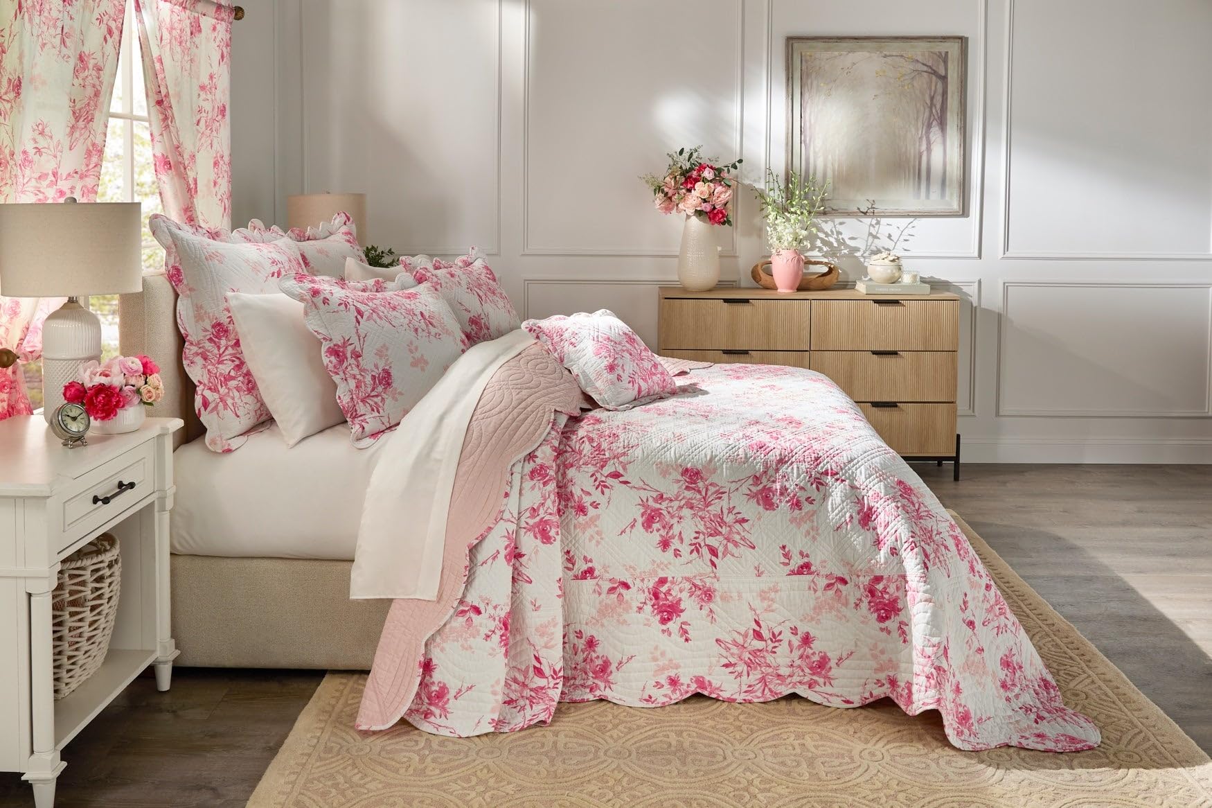 BrylaneHome Florence - Colcha extragrande 100% algodón, tamaño matrimonial, rayas azules
