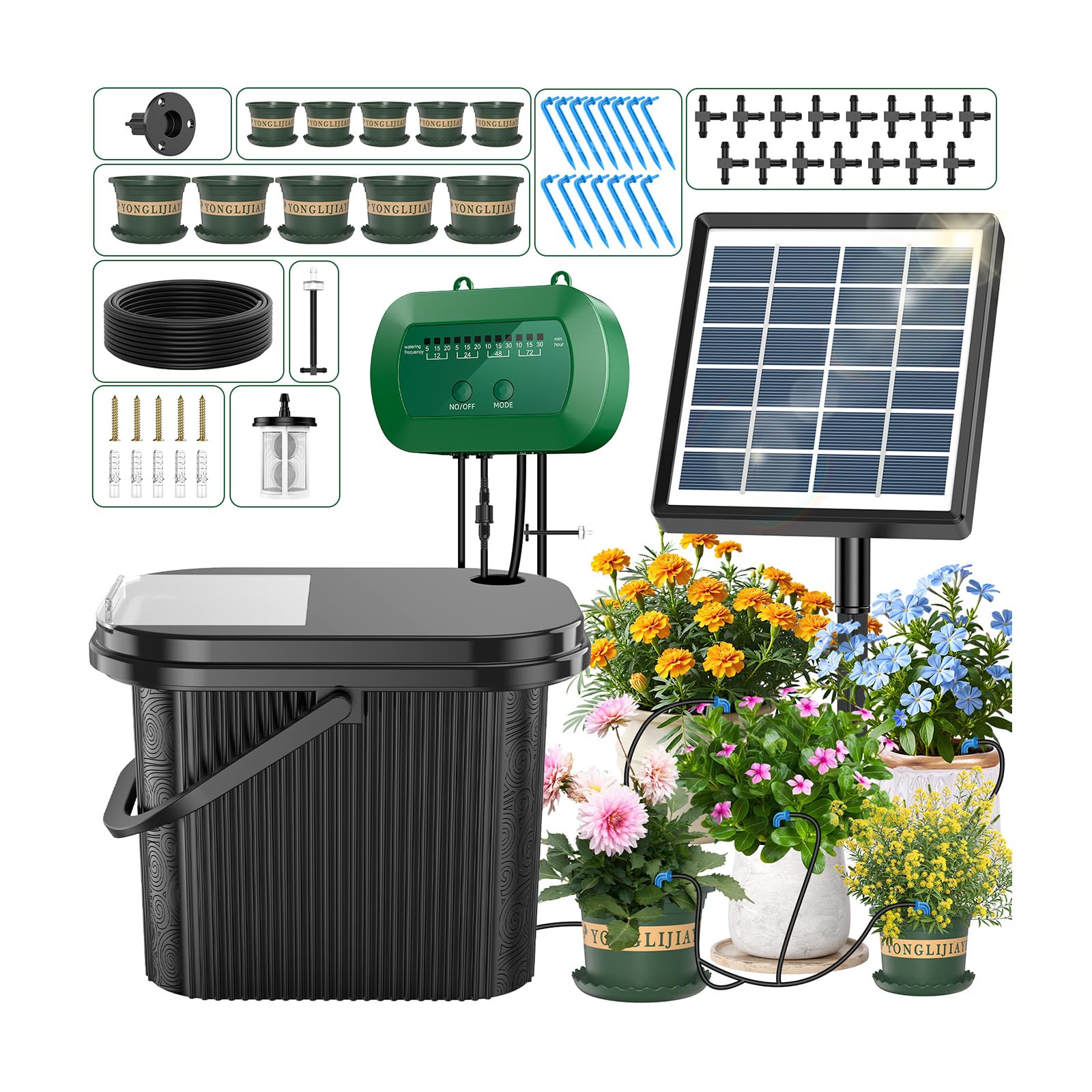 AnseTo 8w Solar Bewässerungssystem, Umweltfreundliches Automatisches Pflanzenbewässerungssystem mit Einstellbarem Bewässerungscomputer und 30 Tropfemittern für Topfpflanzen, Gemüsegärten und Gärten