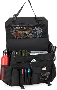 Trunab Patrol Bag, Car Front Seat Organizer, Police Duty Bag for Law Enforcement with 15.6 Laptop Sleeve, Molle Webbing, Multiple Compartment, Removable Straps, Black