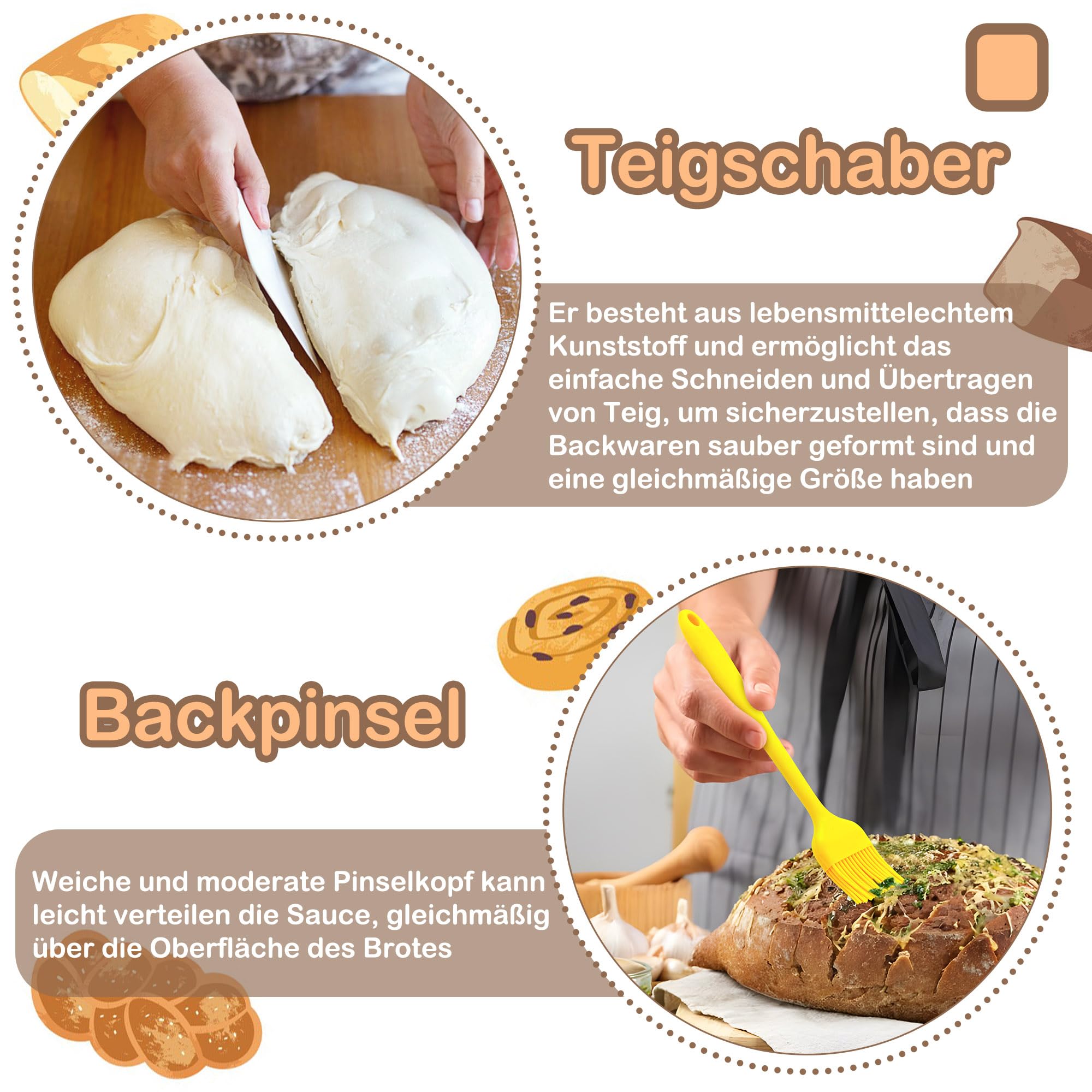 HaWare Koszyk do garowania chleba, 25 cm, okrągły zestaw z karmą, nożem do piekarni, skrobakiem do ciasta i pędzlem do pieczenia, kosz na zakwas, akcesoria do pieczenia dla domowych i profesjonalnych