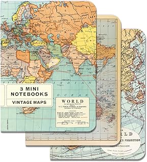 Cavallini Mini Notebooks Vintage Maps 4 x 5, 3 Mini Notebooks