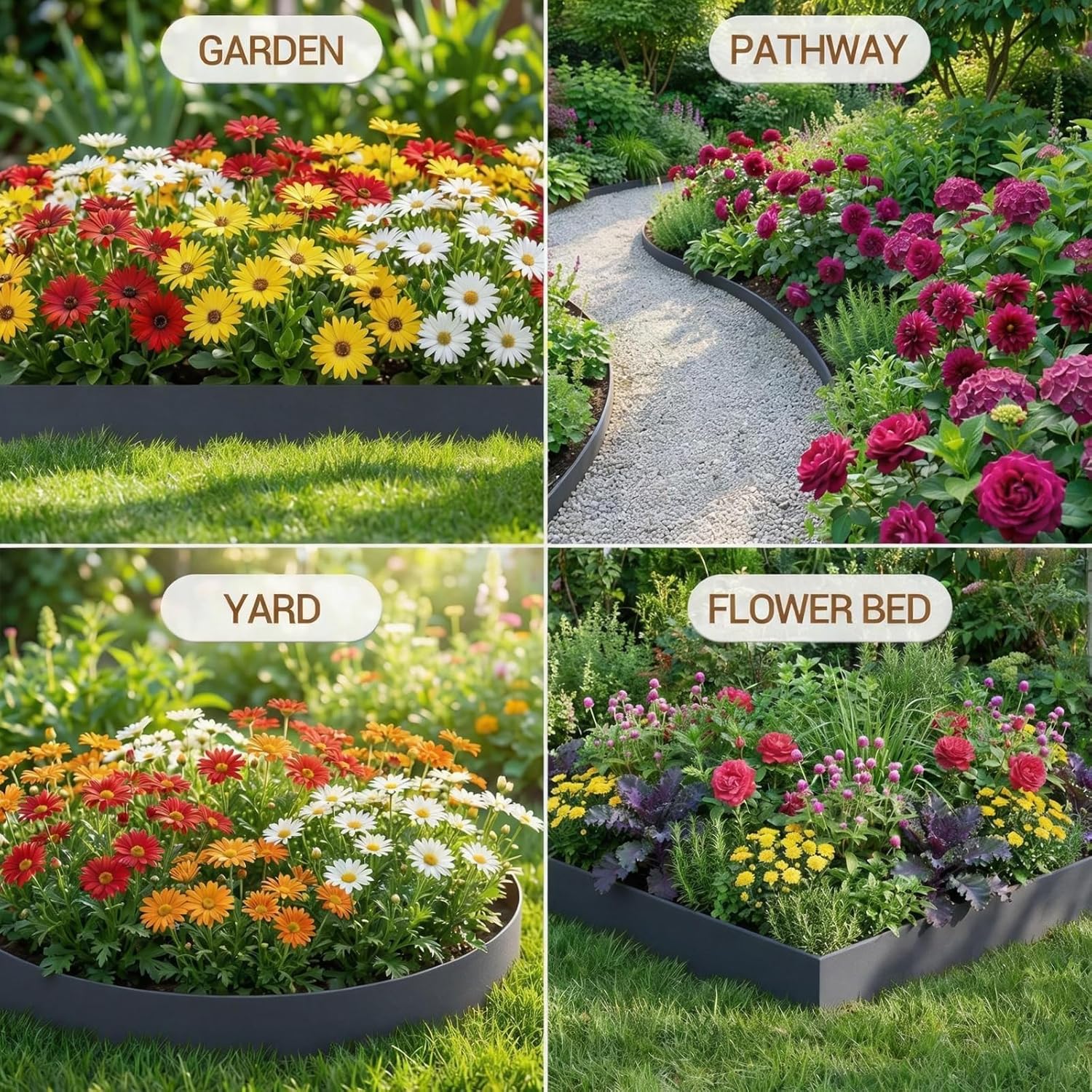 Galvanized Steel Landscape Edging 10 Pack, Hammer-in Metal Lawn Edging Border with Stakes, Flexible No-Dig Garden Edging for Flower Beds, Yard Borders, Pathways & Landscaping Design