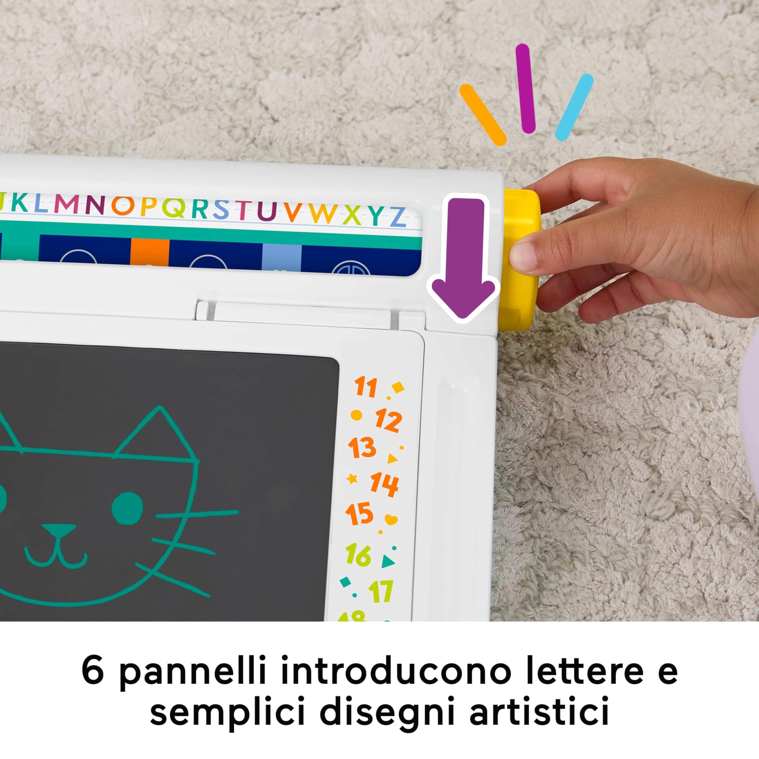 Fisher-Price Postazione Impara e Scarabocchia, Tablet per Scrivere e disegnare con Schermo LCD e 6 Stencil Incluso, attività per l'apprendimento, Giocattolo per Bambini, 3+ Anni, JDL70