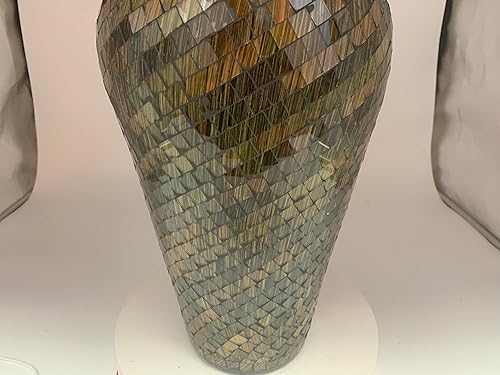 Miniatura 8 de Jarrón de mosaico de 18 pulgadas, cilindro alto hecho de terracota con piezas de mosaico de vidrio marrón, negro y verde oliva, pieza decorativa