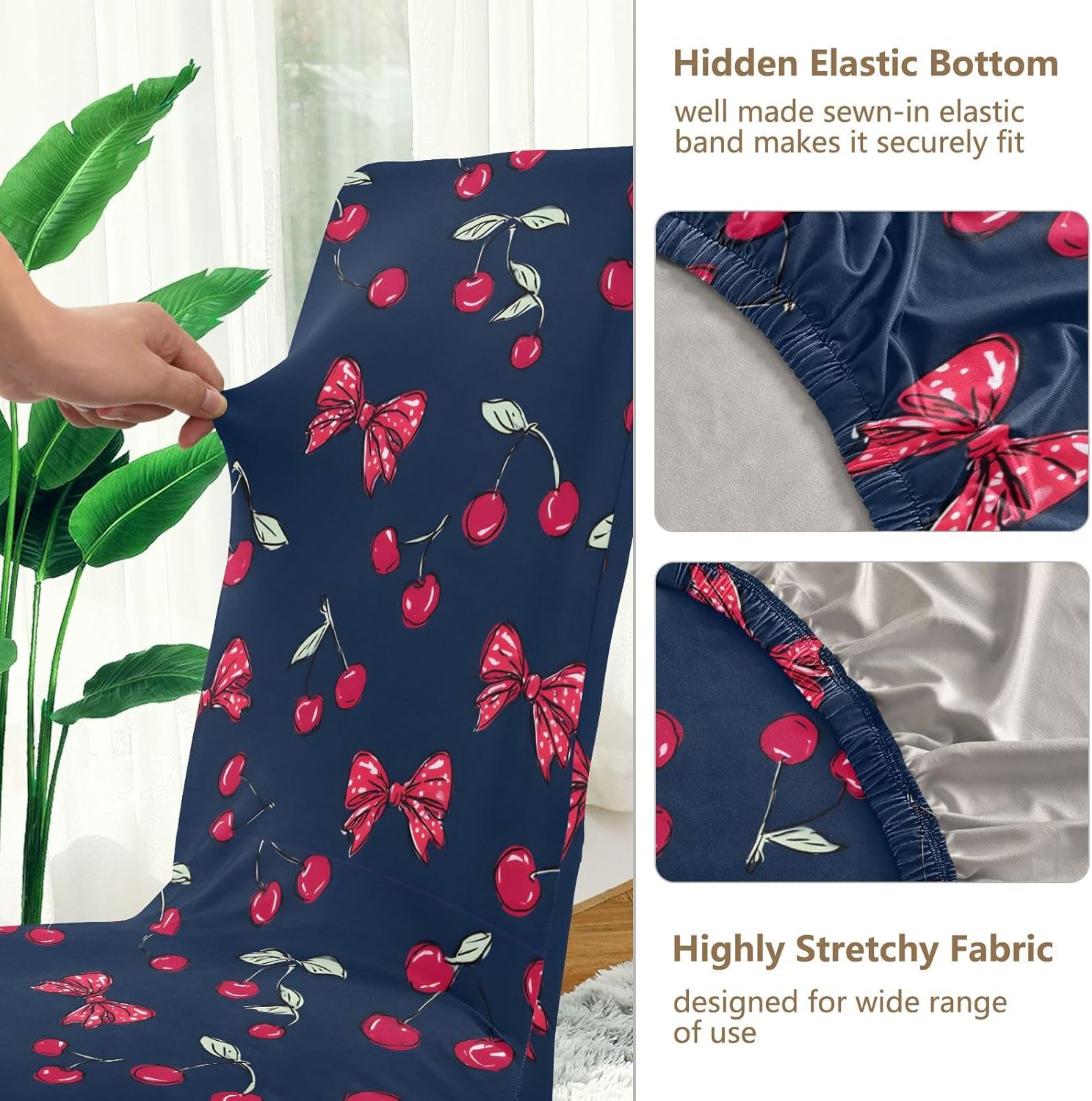 ALAZA Chair Covers for Dining Room, Cherry Red Polka Dot Bow Pattern Stretch Chair Cover Sets Chair Protector Removable Washable for Ktichen Restaurant Hotel