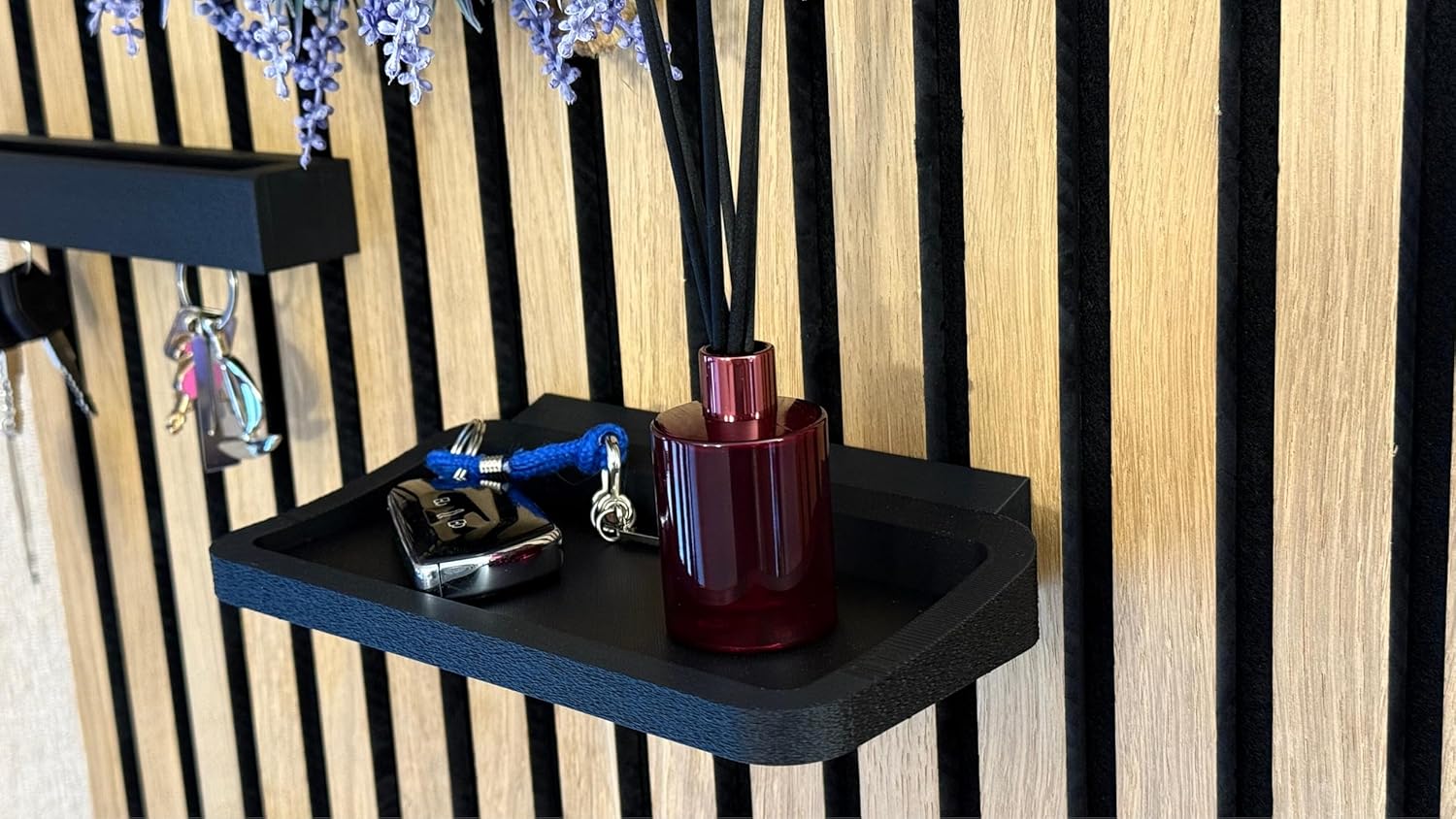 Floating Shelf for Acoustic Panels – Matte Black – No-Drill Wall Mount with QuickFix – Minimalist Organizer