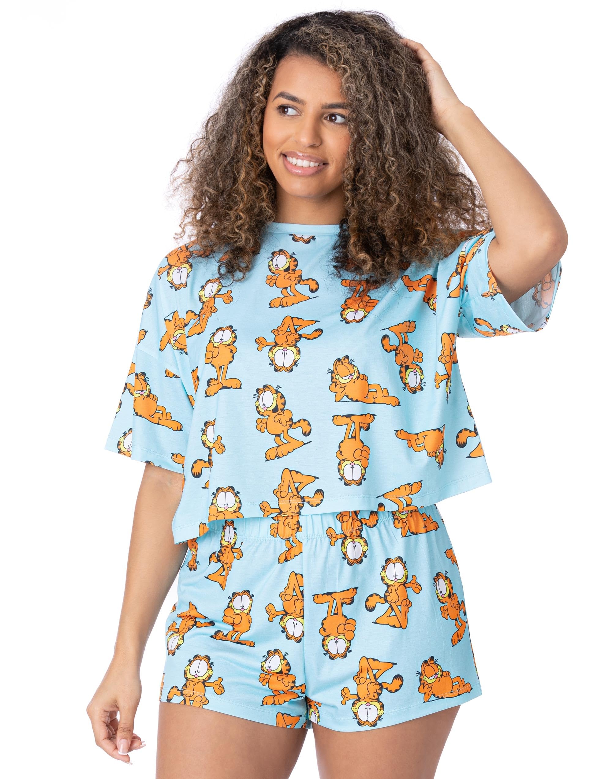 Vanilla Underground Women's Blue Garfield Garfield All-Over Print Short Sleeve Short Leg Pyjama Set - X-Large