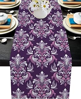 Runner da tavola in iuta, lunghezza 200 cm, stile barocco vittoriano con design arabesco vintage, viola, antiscivolo, per feste, cene in campagna, cucina, decorazione per matrimoni
