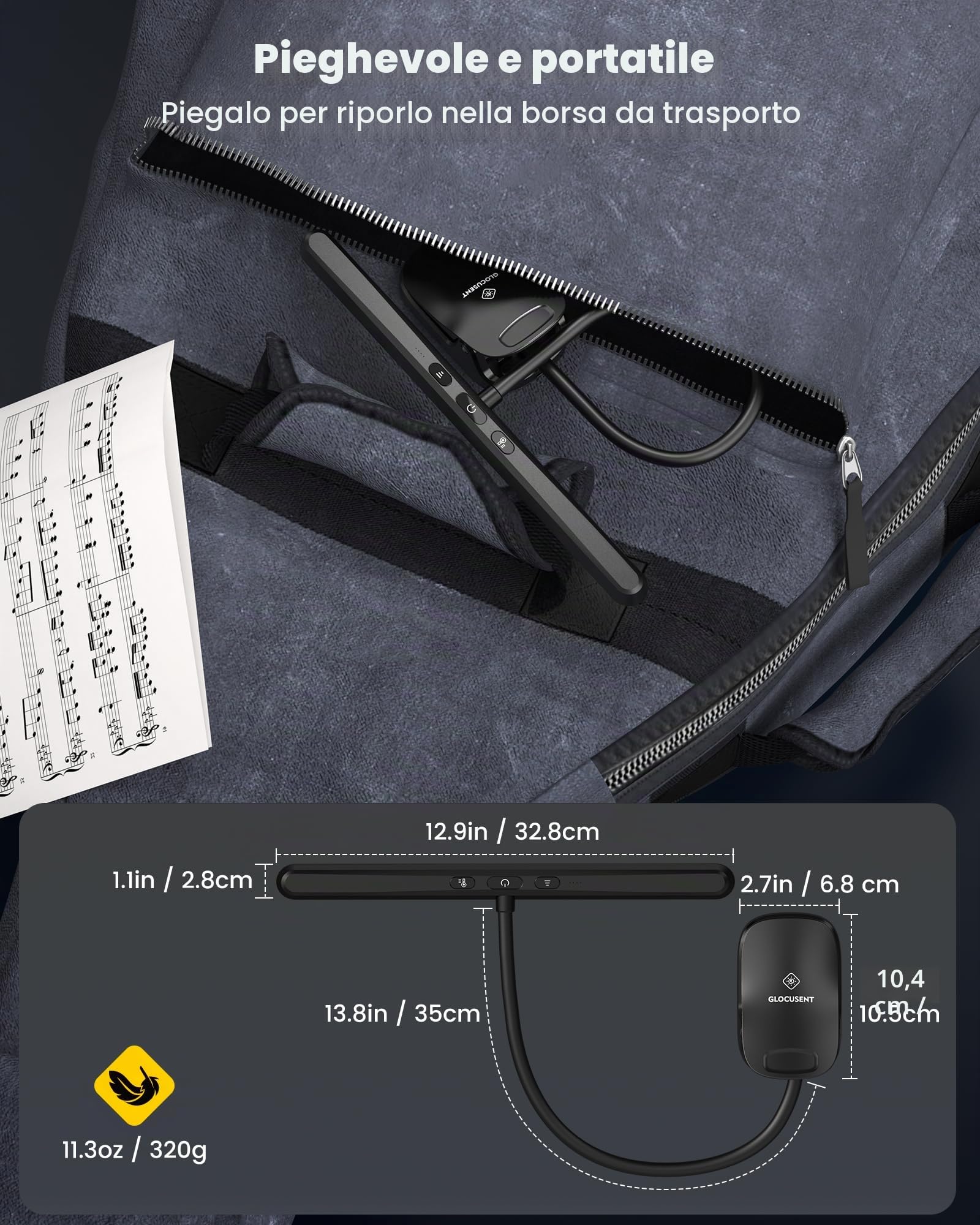 Glocusent 81 LED Lampada per Pianoforte Ricaricabile 3 Colori 5 Luminosità Scudo