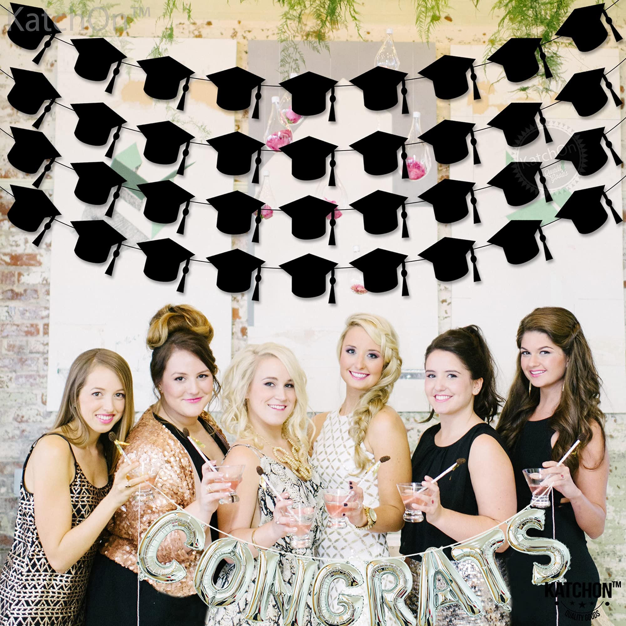 Buy Felt, Black Graduation Cap Garland 4 Strings, No DIY Graduation