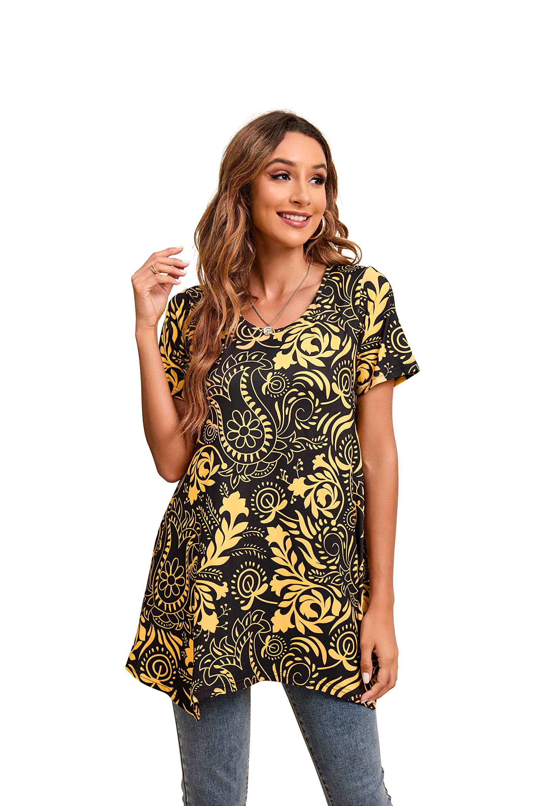 Enmain Camisetas de Manga Larga para Mujer Cuello Redondo Holgada Casual Túnica Tops Elasticidad Manga 3/4 Larga Tshirt