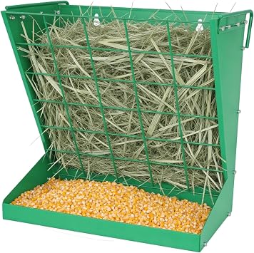 2 in 1 Wall Mount Hay and Grain Feeder, 25 Gallons Livestock Feeder