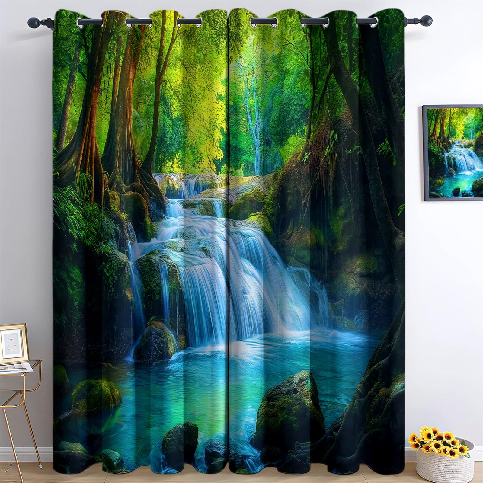 Cortinas opacas con ojales Forest Falls Lake Park, cortinas térmicas, protección contra el frío, protección solar, cortinas opacas para dormitorio, salón, paisaje natural, 166 x 75 cm (alto x ancho