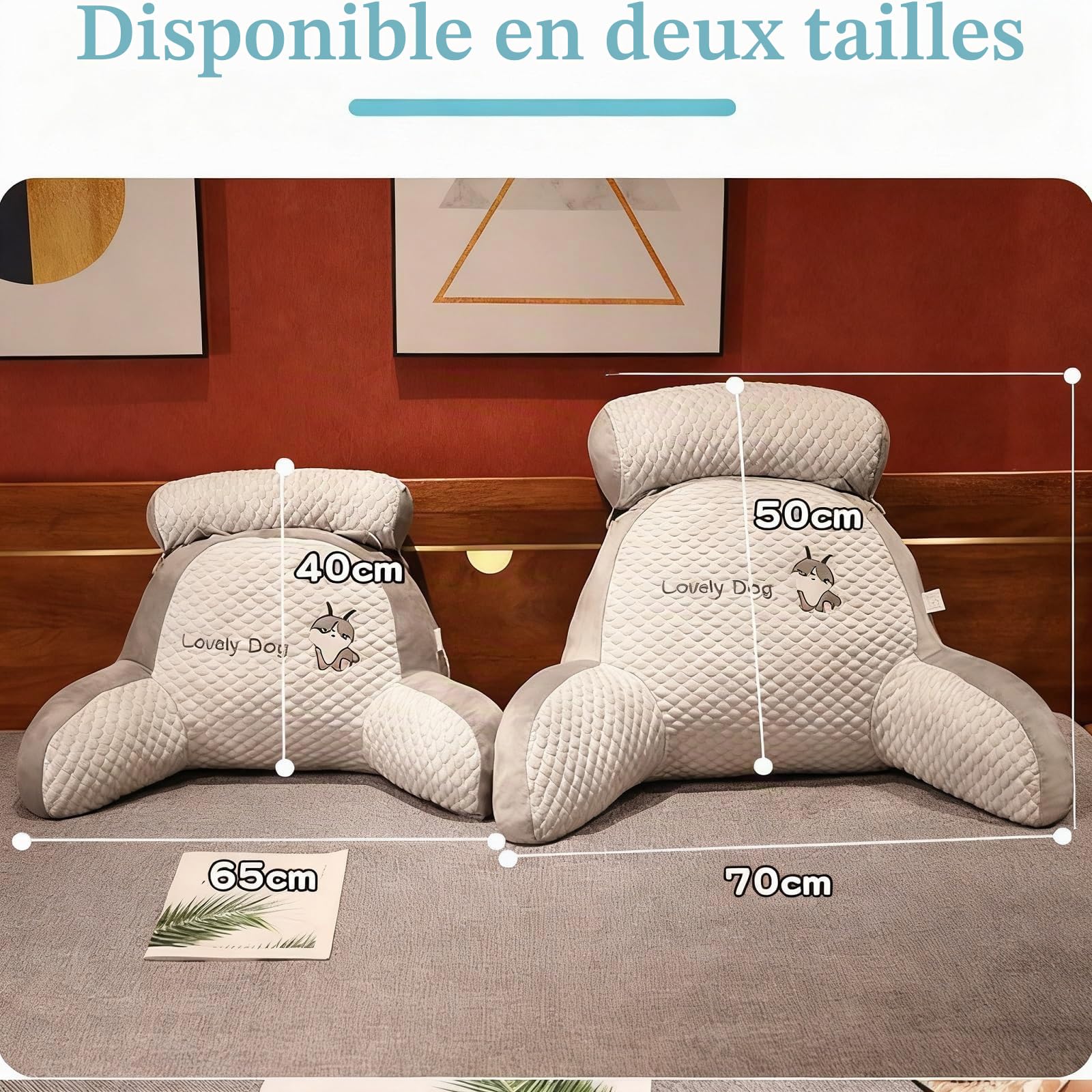Coussin Lecture Accoudoirs Bohnen Grau 70x50cm, Lit Canapé Bureau | appui-tête amovible housse lavable respirant ergonomique soutien dos soutien nuque pour adultes Lit supportant moelleux ferme