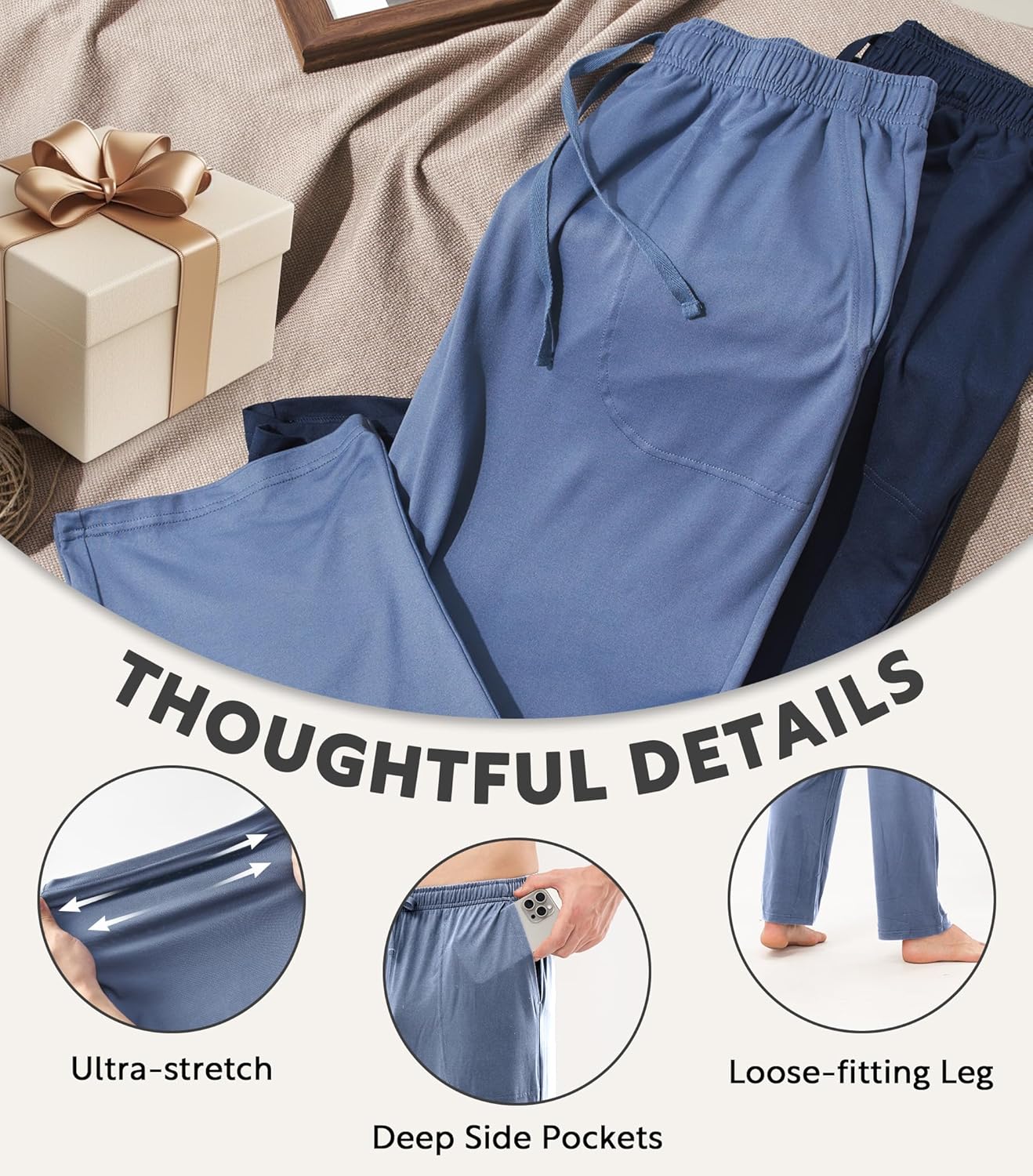 DAVID ARCHY Mens Pajama Pants, Men's Pj Sleep Pants Pajama Silky Soft Lightweight Lounge Pants with Pocket 2 Pack - Image 5