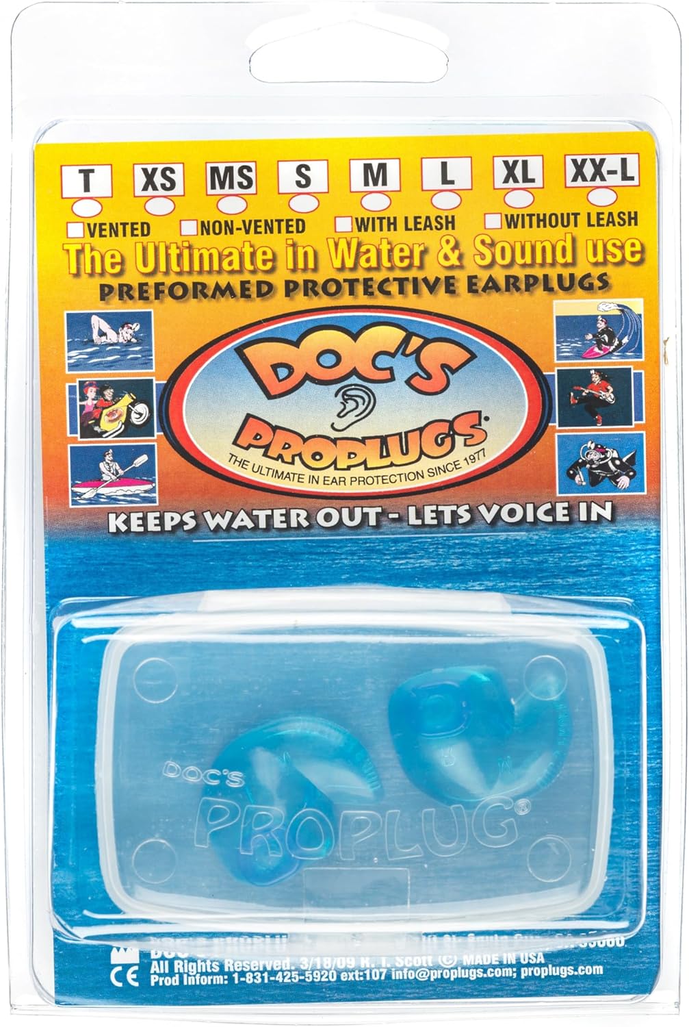 Medium – Non-Vented Doc’s Proplugs – Blue – Non-LEASHED – Reusable Earplugs for Swimming, Bathing, Light Industrial Use | Blocks Water, Noise, & Irritation | Made in USA