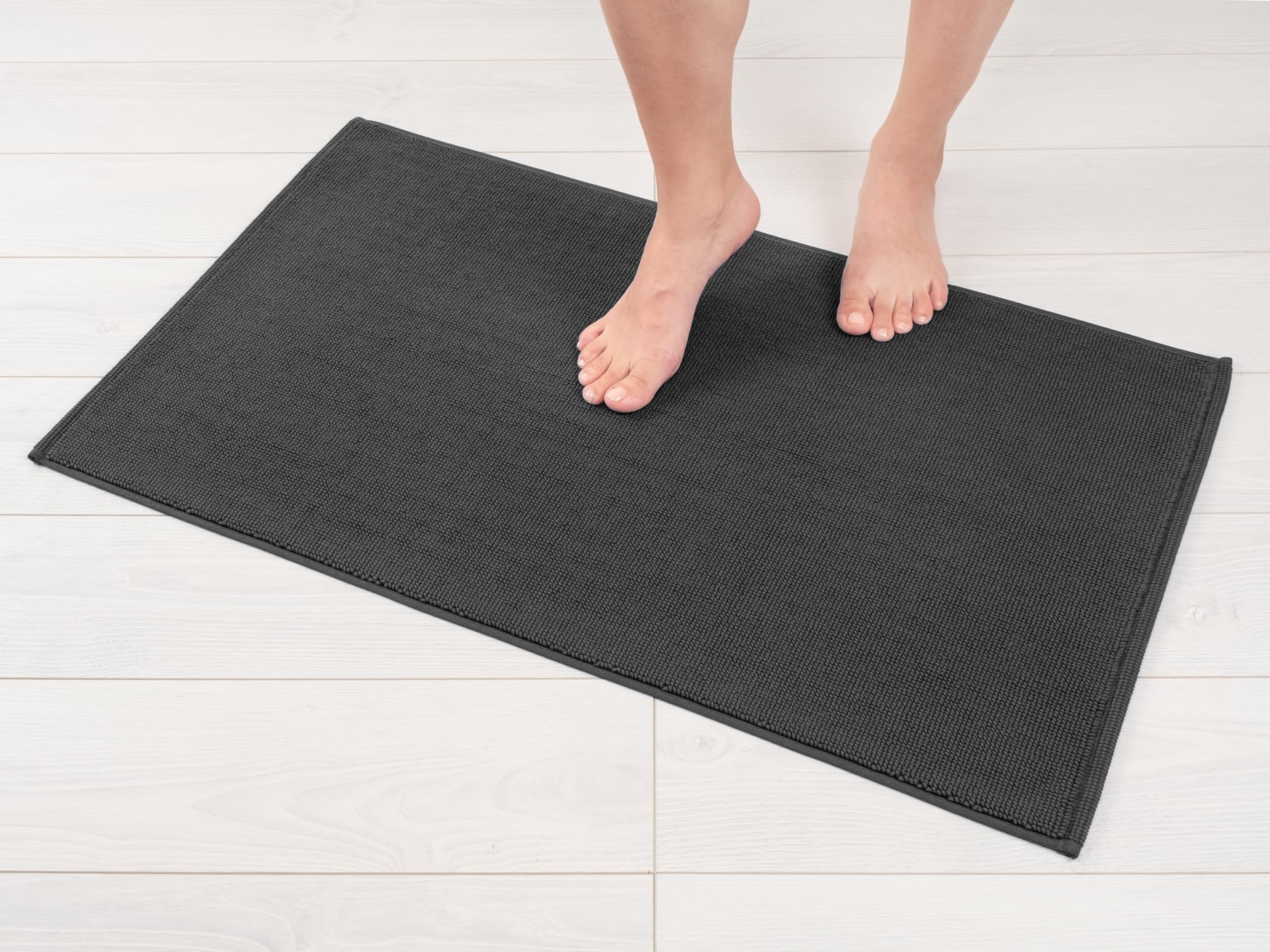 Hammetex Non-Slip Bath Mat, 51 x 86 cm, 100% Cotton, 1200 GSM, Washable, Absorbent, Quick Dry, Oeko-TEX Certified, Anthracite