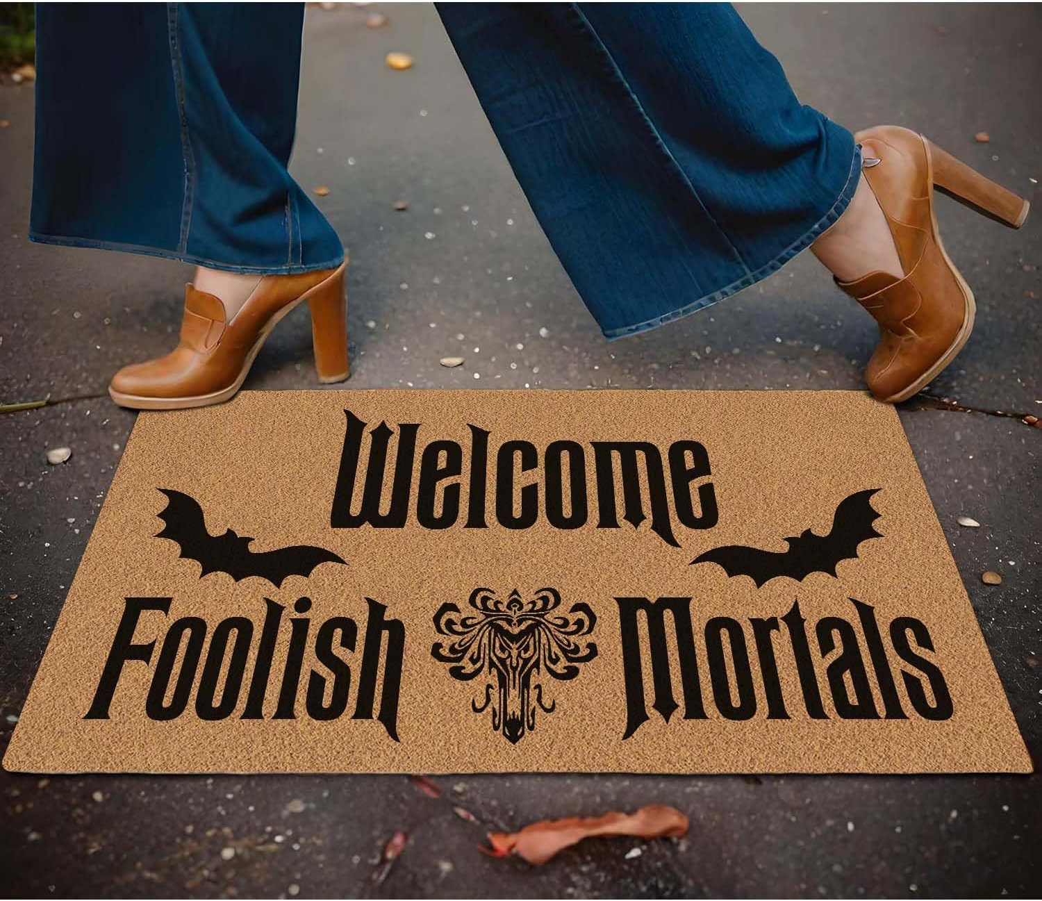 Welcome Door Mat Welcome Foolish Mortals Outdoor Indoor Entrance, Low-Profile Floor Mats Non Slip Durable Entrance Rugs for Entry, Patio, High Traffic Areas Front Door, 17" x 29.5"