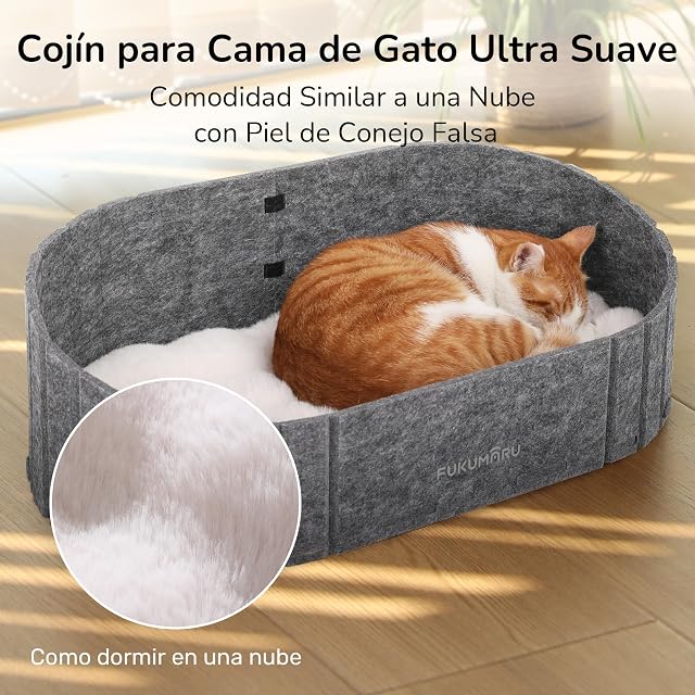 Foto 3 de 8 de FUKUMARU Cama para Gatos, Cama para Gatos de 61 cm con cojín de Peluche de Conejo Artificial