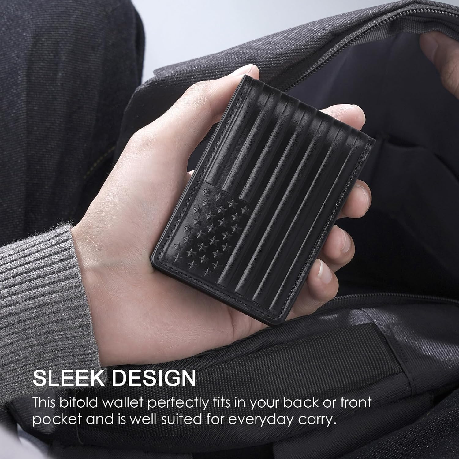 Full Grain Leather Wallets for Men, Bifold Wallets for Men, Mens Leather Wallets with 12 Slots, RFID Blocking, Gifts for Men (USA Flag, Black) - Image 4