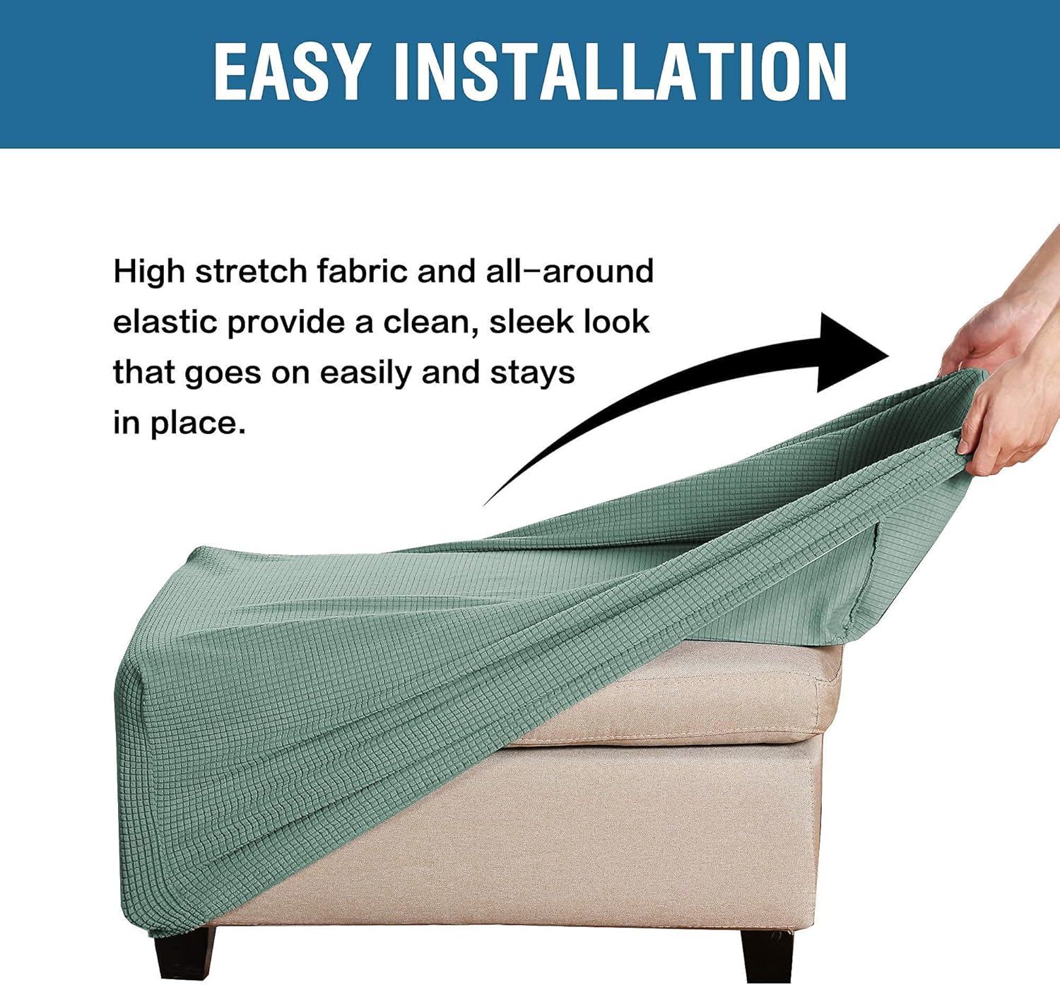 H.VERSAILTEX Rectangle Ottoman Slipcover X-Large Bundles Square Ottoman Slipcover, Sage