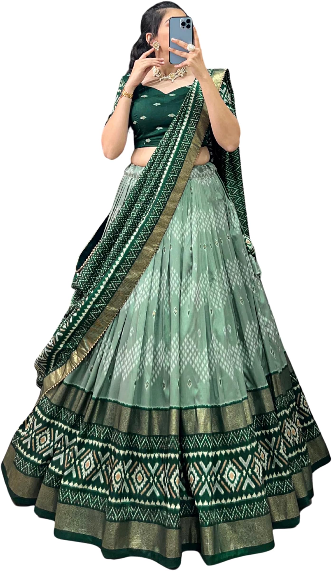 Womens' Wear Tussar Silk With Patola Printed Lehenga Choli Patola Print With Foil Work Chaniya Choli