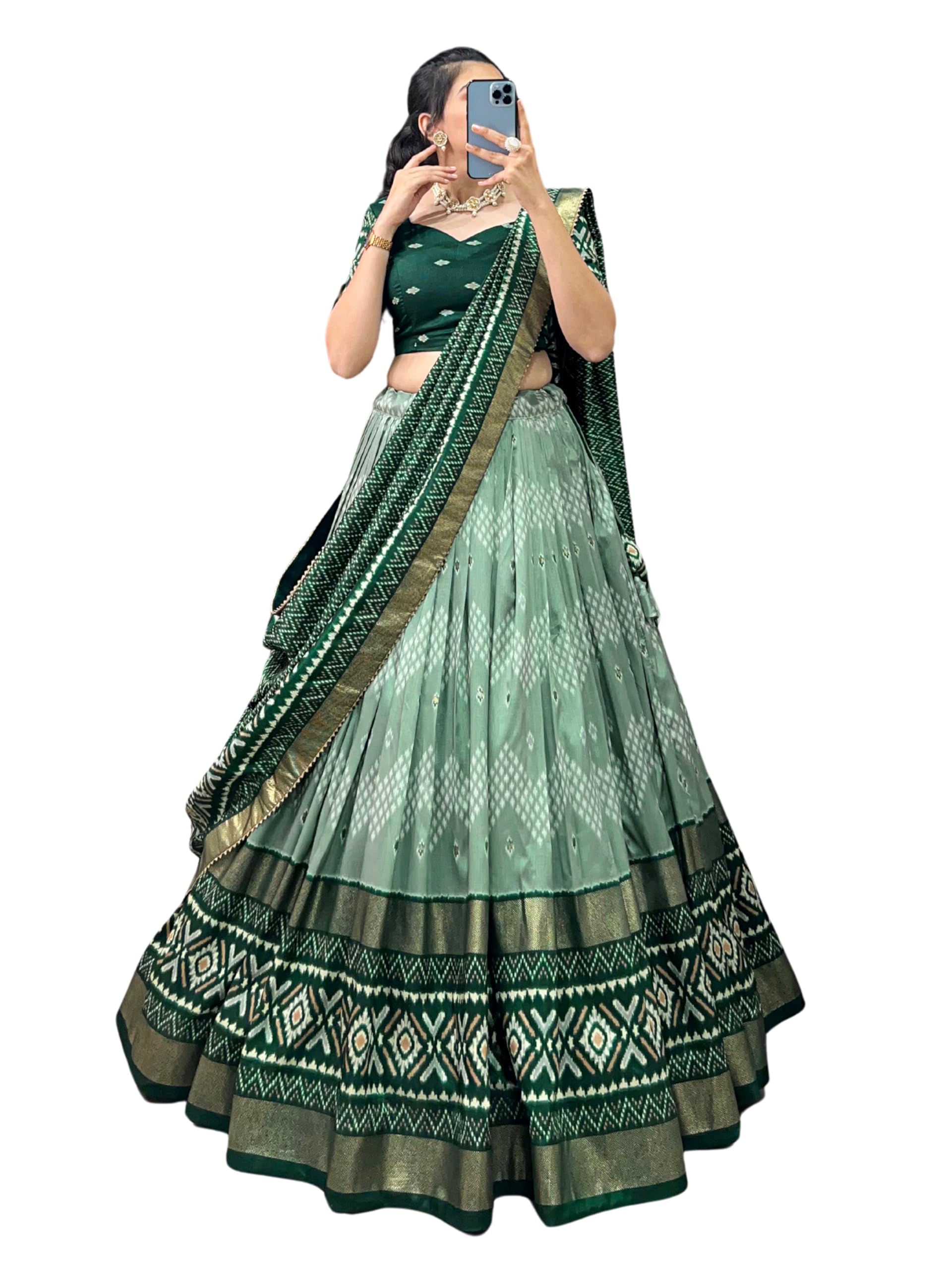 Womens' Wear Tussar Silk With Patola Printed Lehenga Choli Patola Print With Foil Work Chaniya Choli