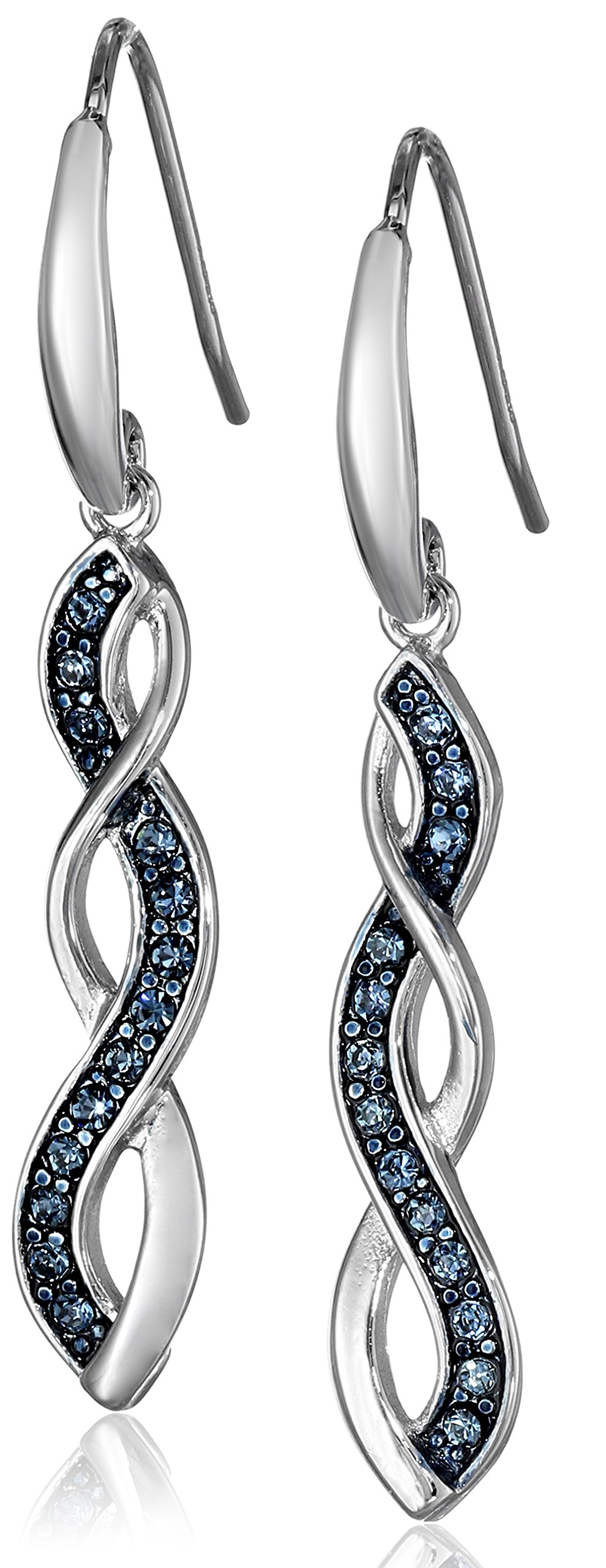 Amazon Collection Sterling Silver Twisted Dangle Earrings Made with Swarovski Crystal, Some Colors Available in Sets