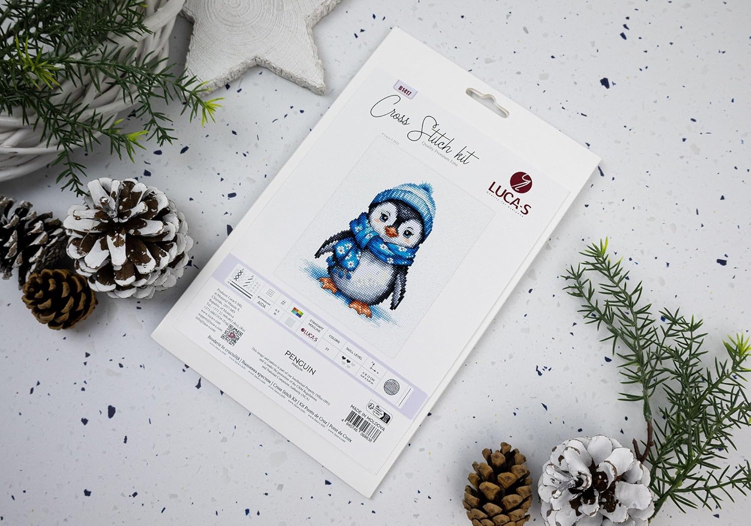 Luca-S Cross Stitch Kit Penguin, B1417, Counted Cross Stitch Kit for Adults, Needlecraft and Embroidery Kit